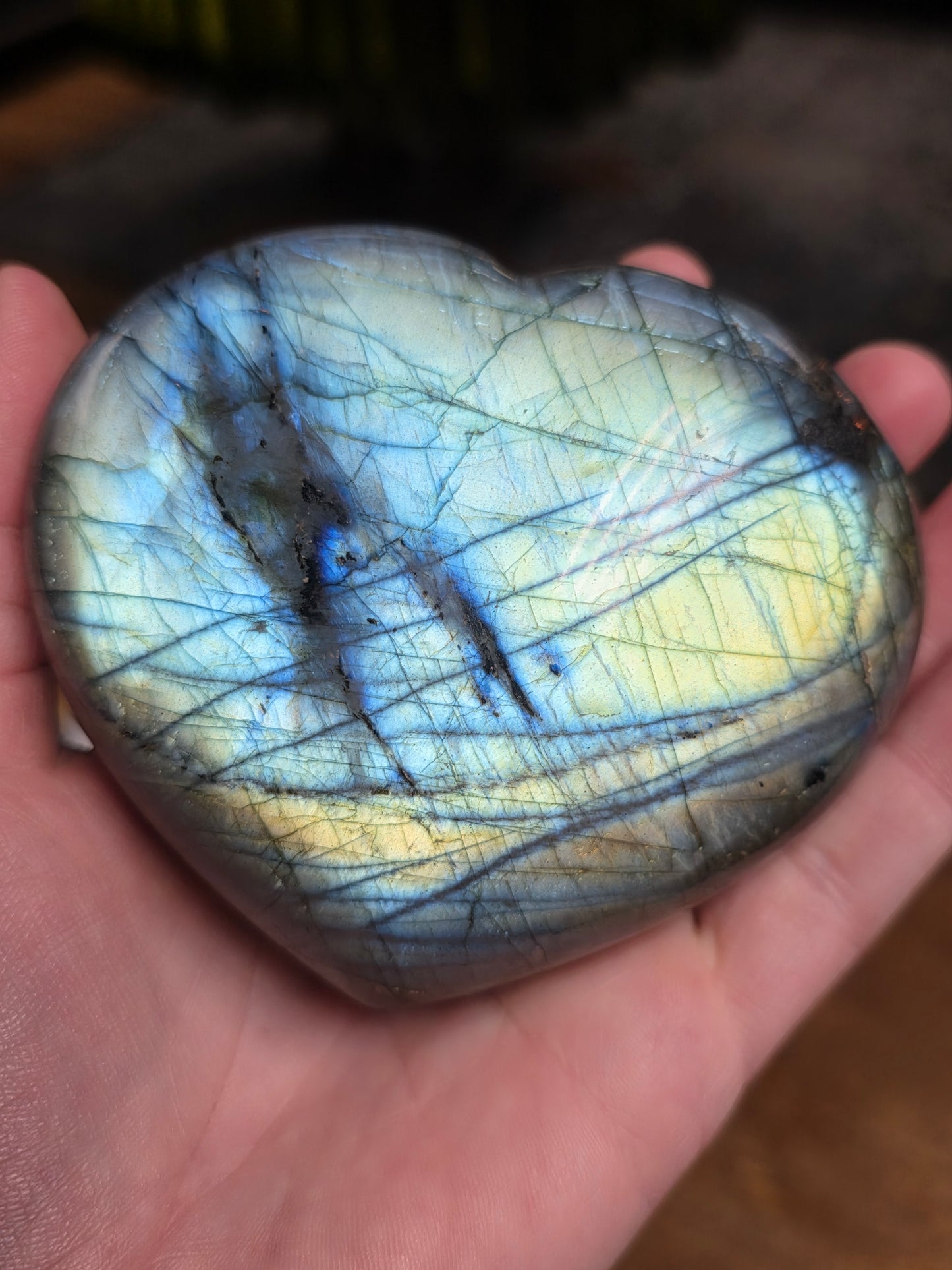 Labradorite Heart on Metal Stand