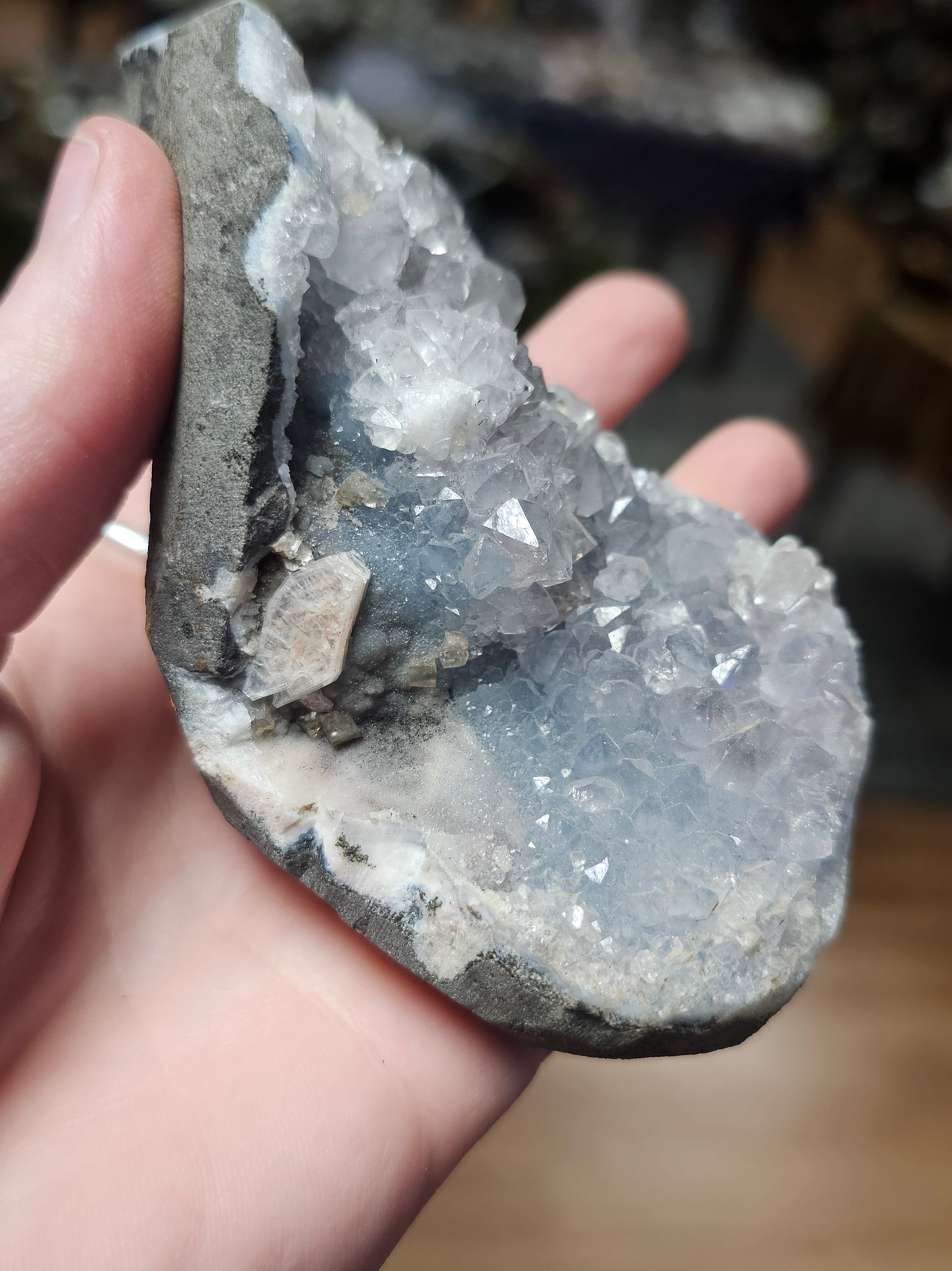 Stillbite and Apophyllite on Blue Chalcedony