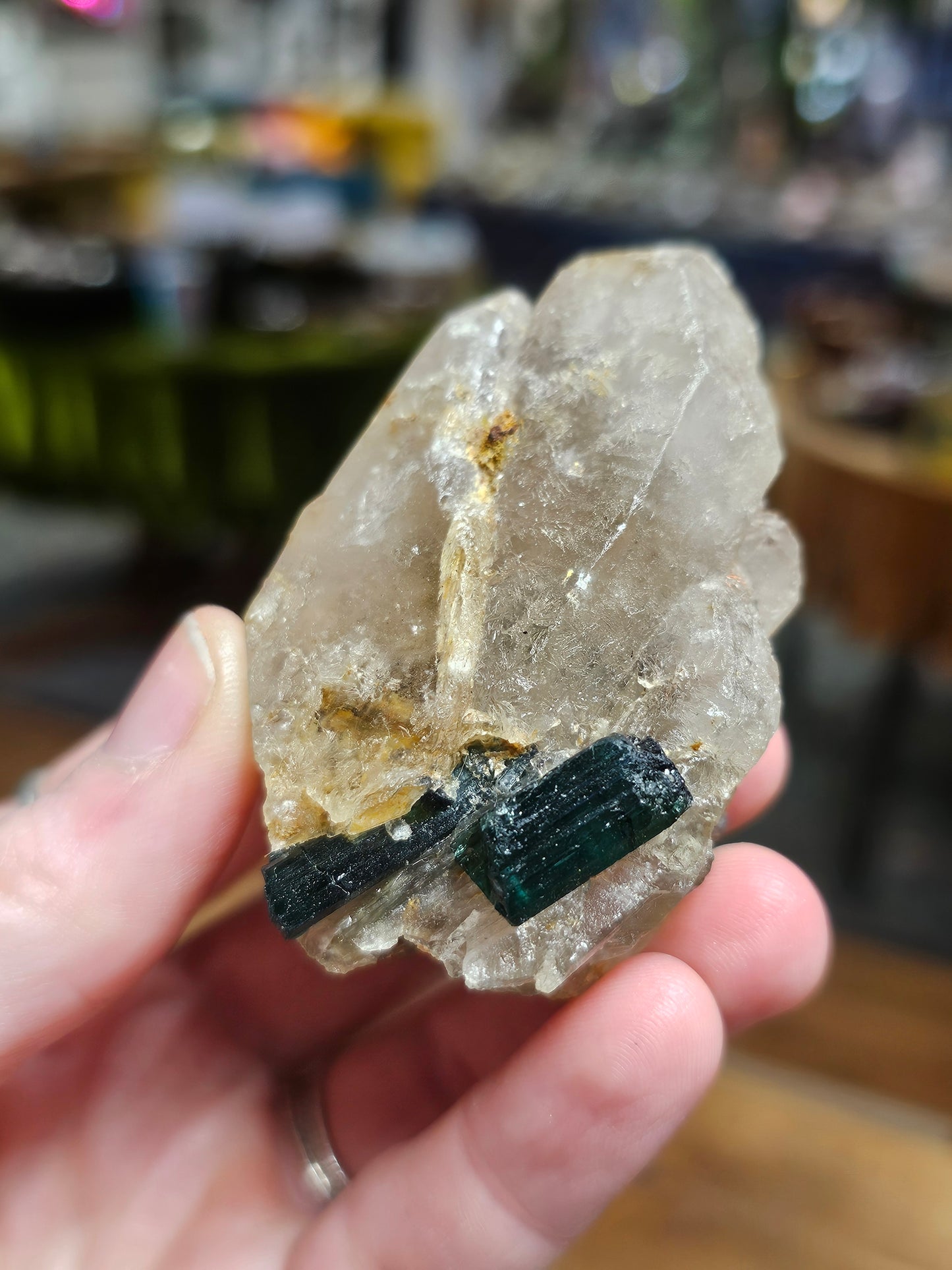 Indicolite on Smoky Quartz