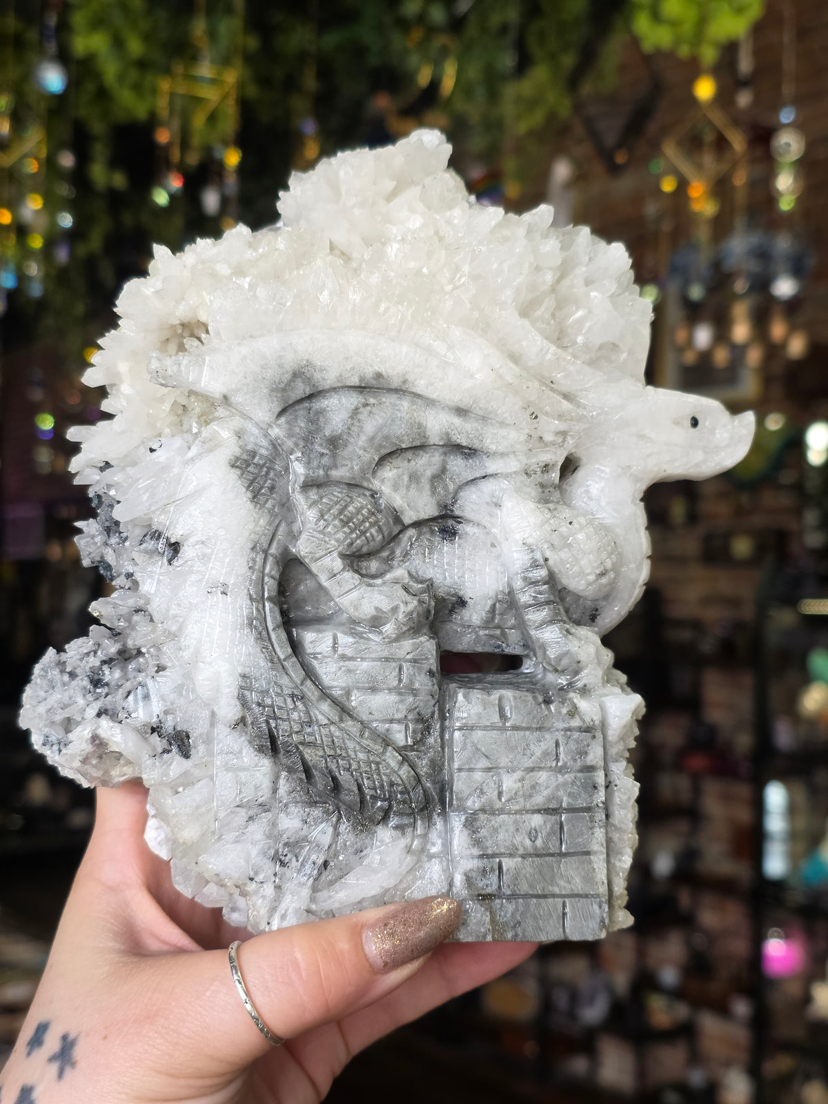 Quartz Cluster Dragon Carving