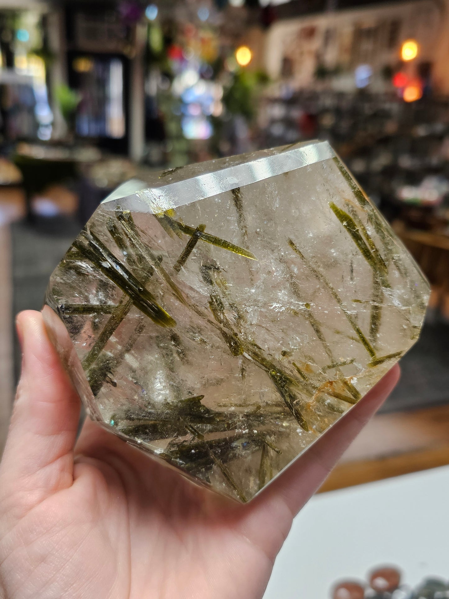 Green Tourmaline In Quartz Freeform