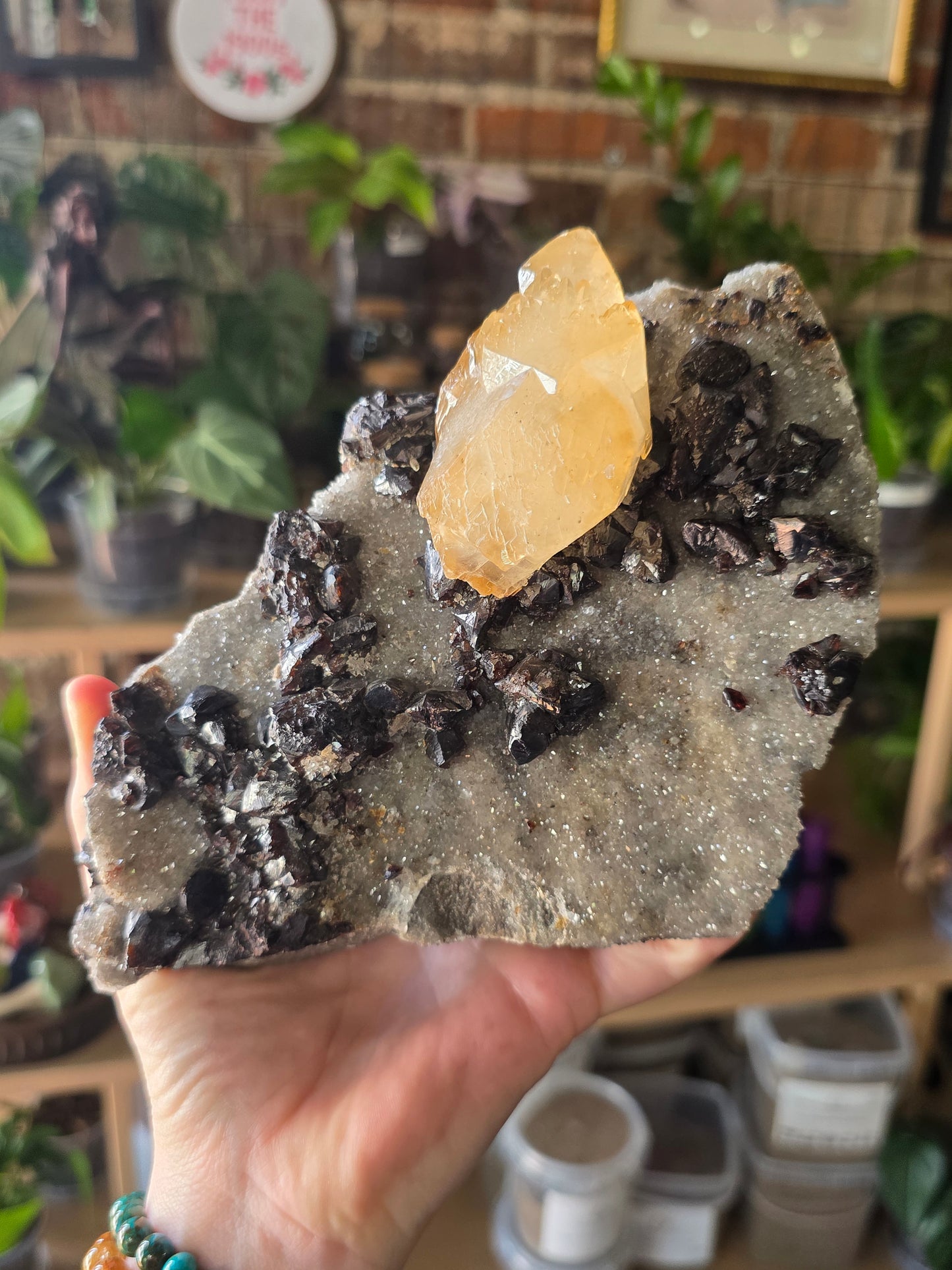 Calcite and Sphalerite on Druzy Quartz