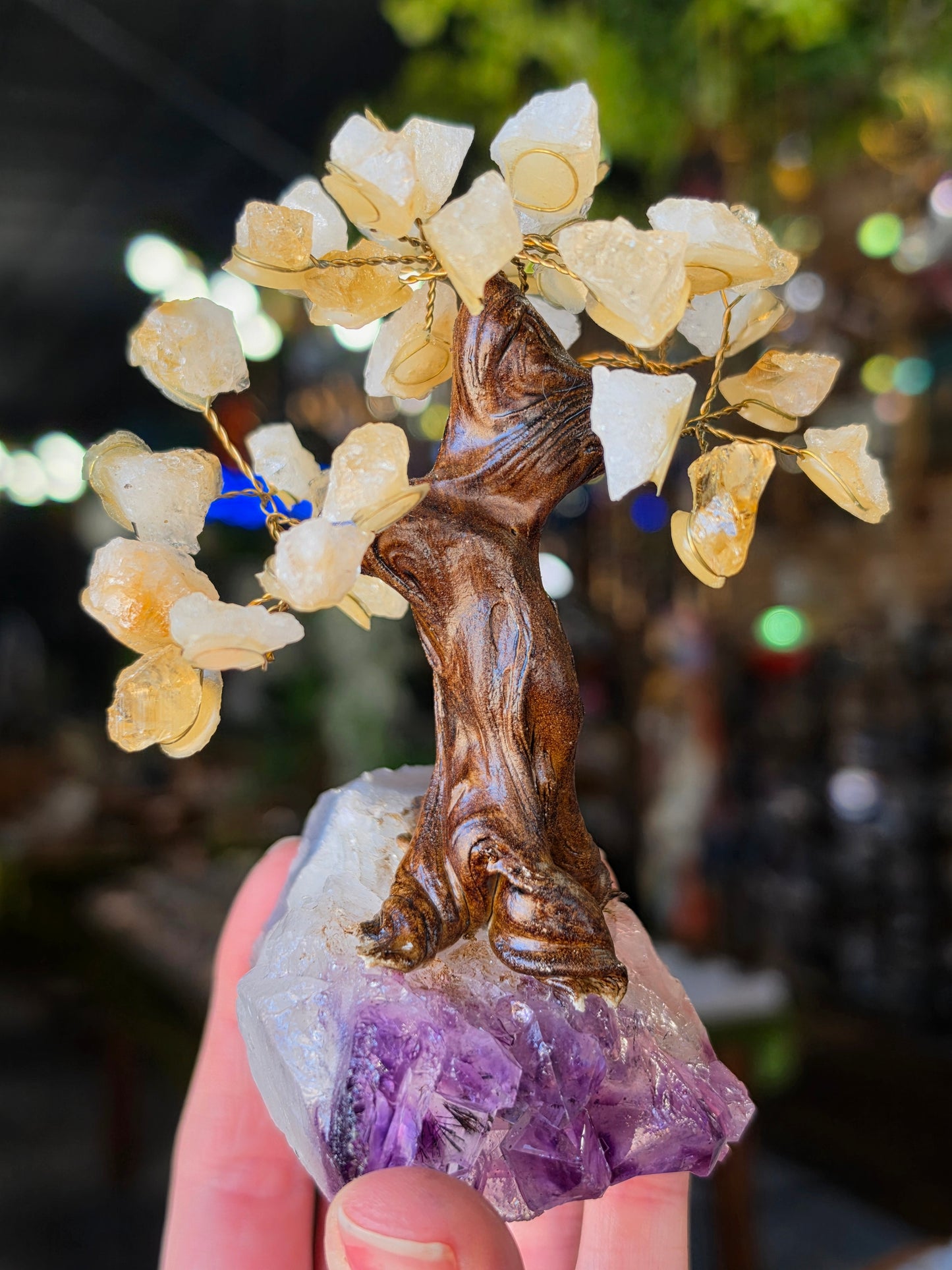 Citrine Chip Bead Tree on Amethyst Clutser Base