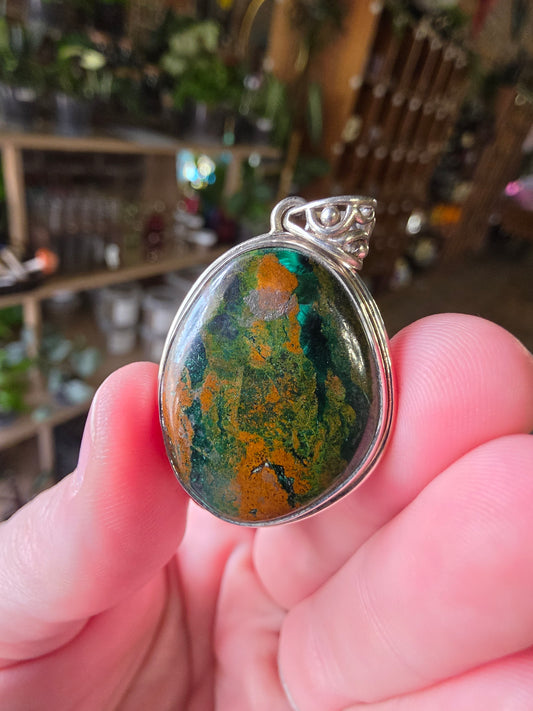 Green Cuprite & Malachite Pendant