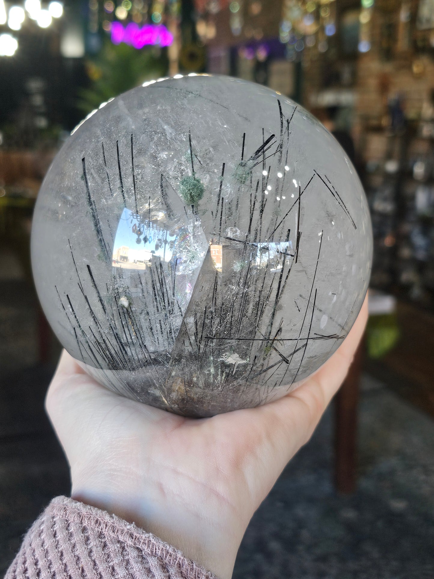 XL Chlorite and Tourmaline in Quartz Sphere