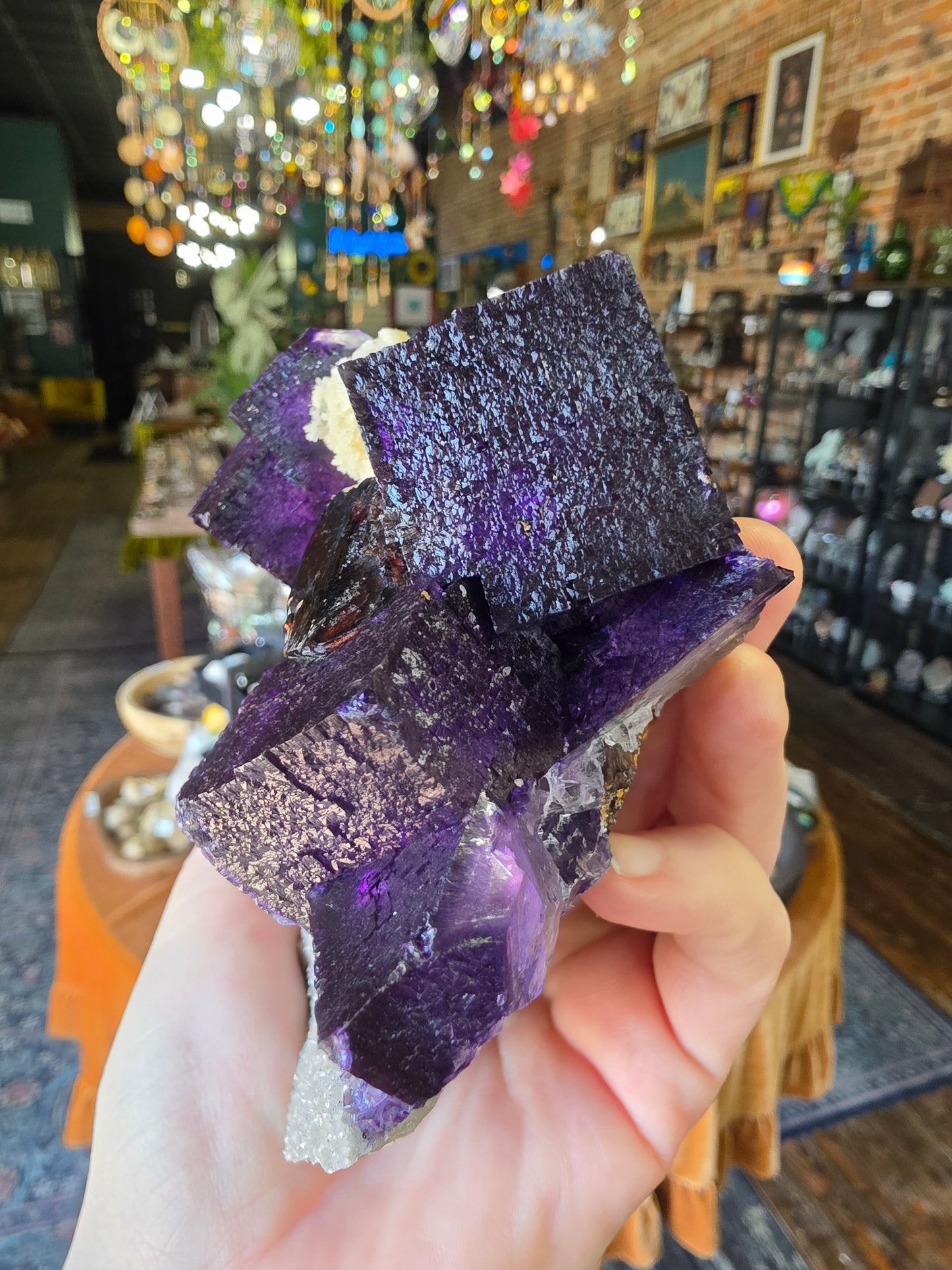 Fluorite, Sphalerite, Barite on Druzy Quartz