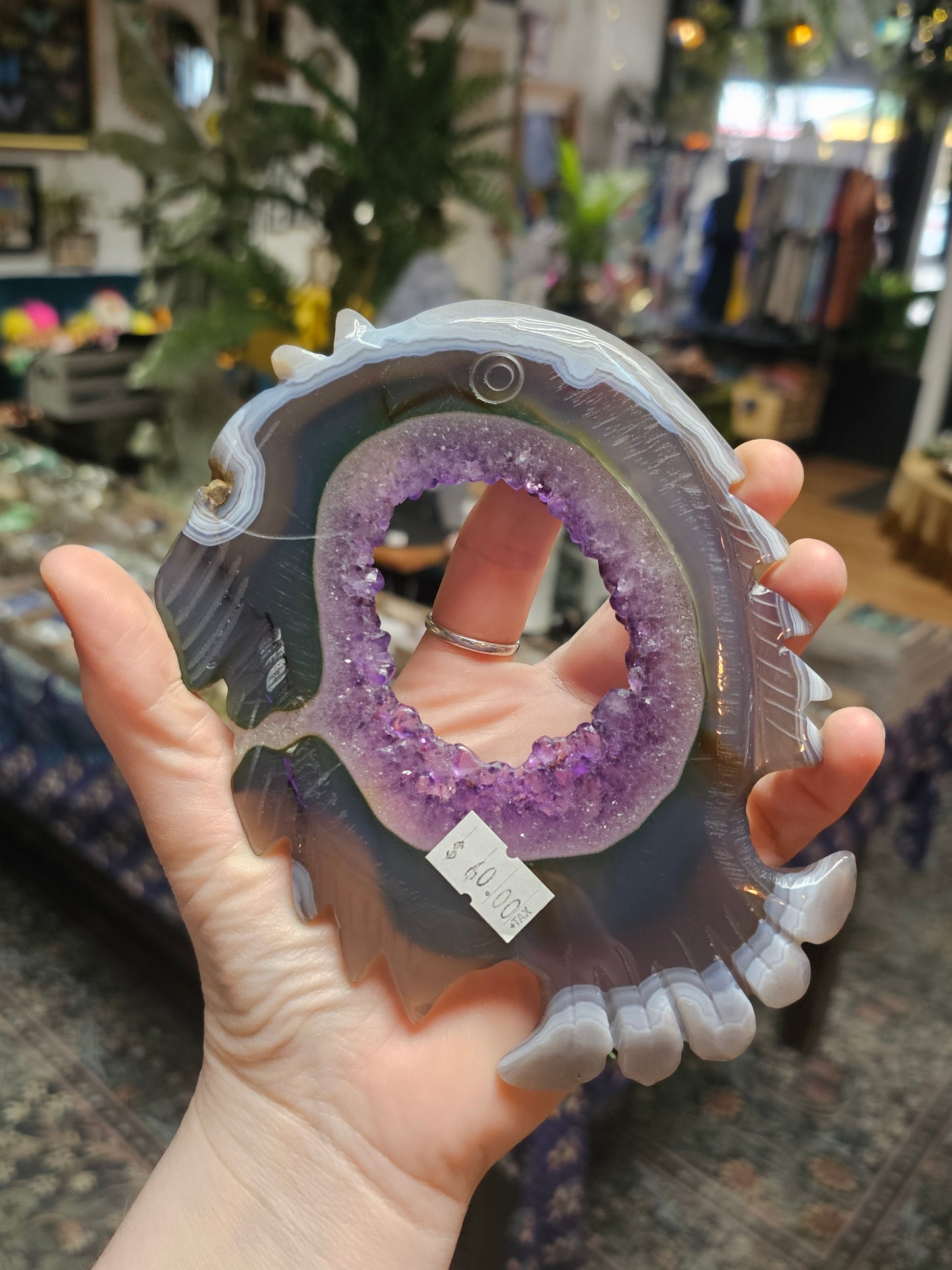 Amethyst Druzy Agate Fish Carving