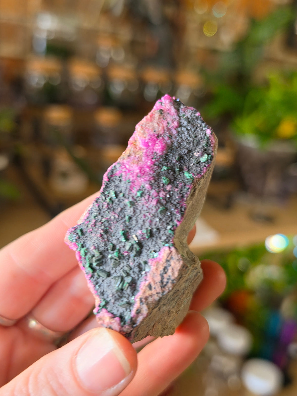 Malachite and Heterogentite on Colbalto Calcite