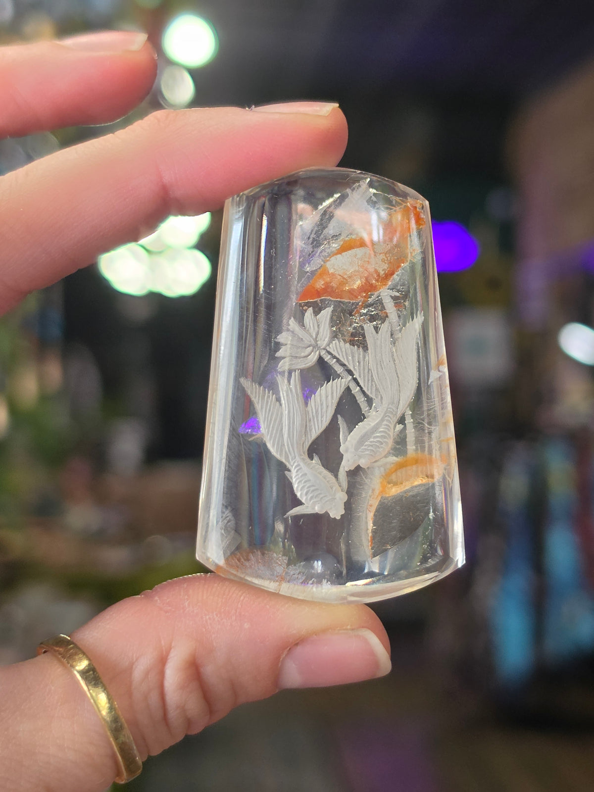 Koi Fish Lazer Engraved Iron Included Quartz