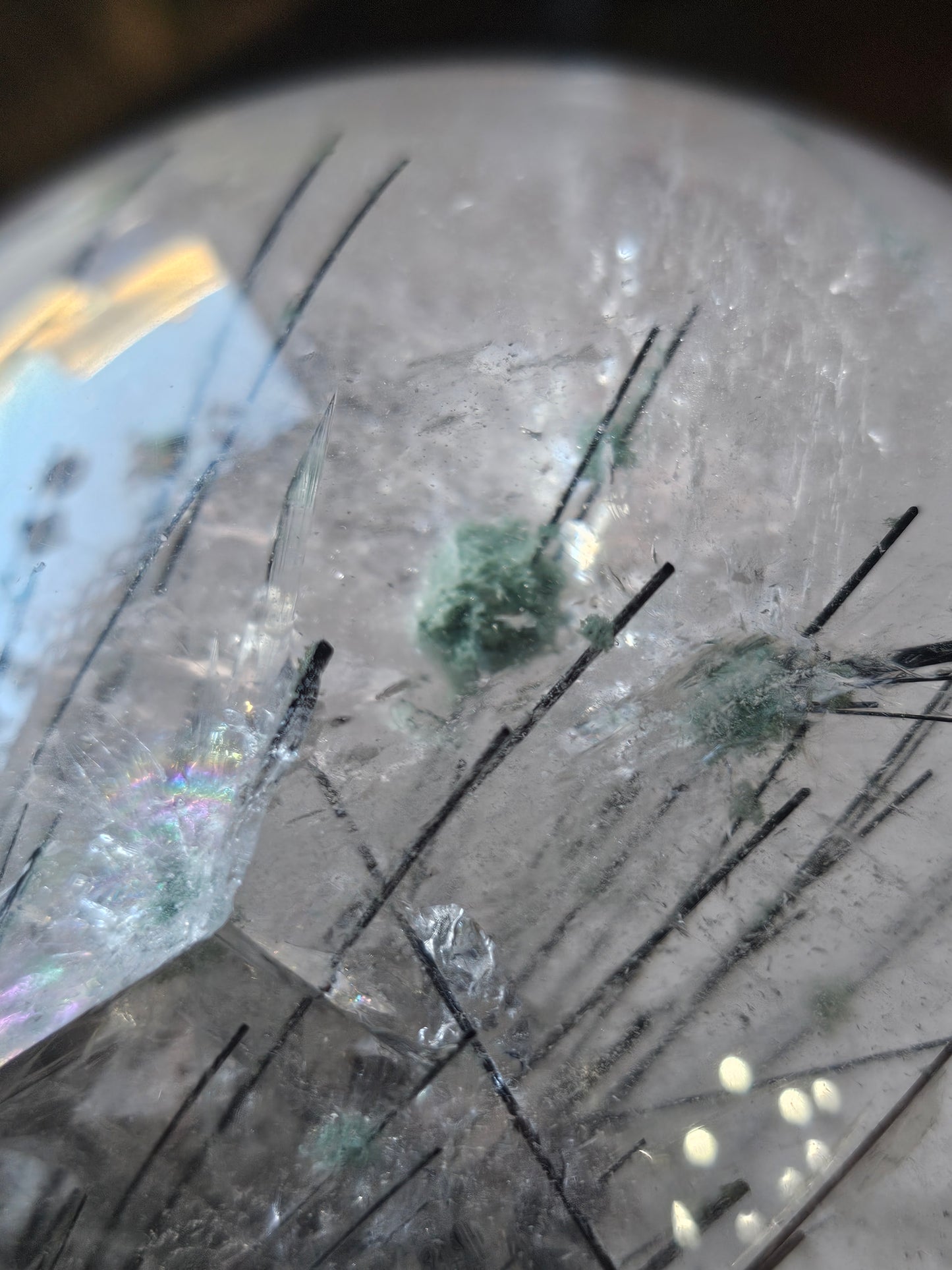 XL Chlorite and Tourmaline in Quartz Sphere