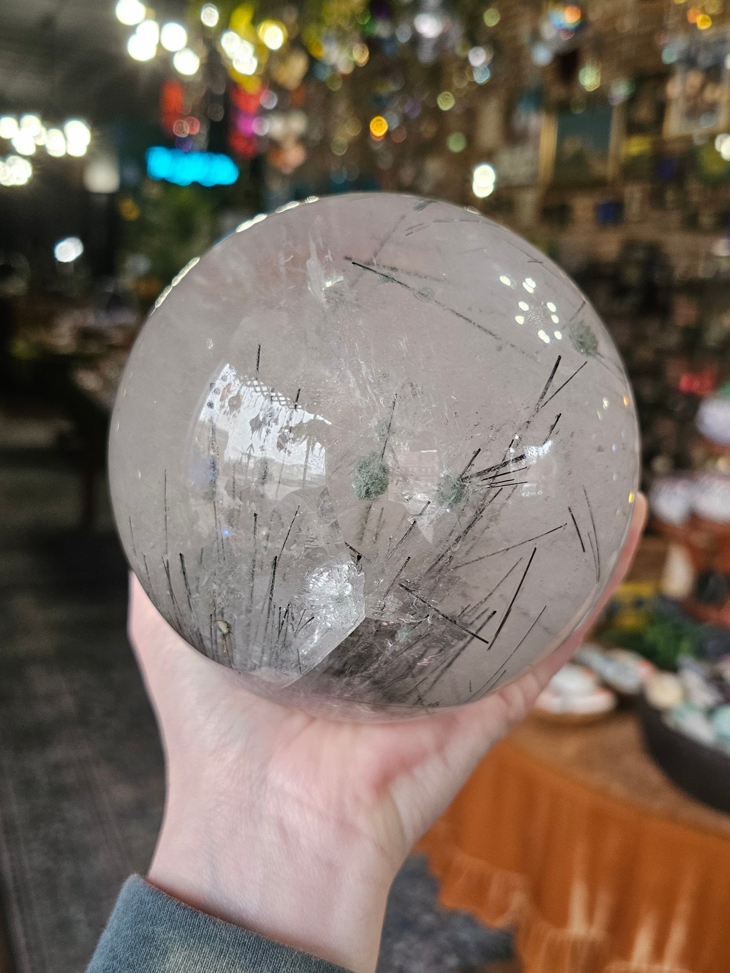 XL Chlorite on Black Tourmaline in Quartz Sphere