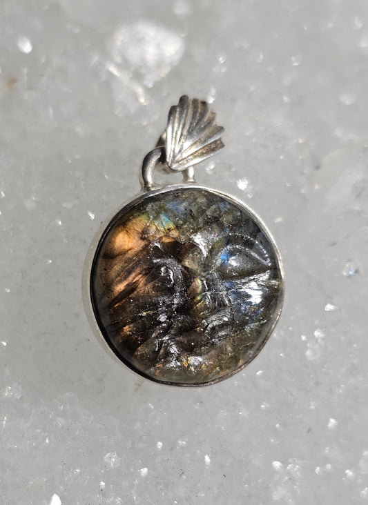 Labradorite Moon Carving Pendant