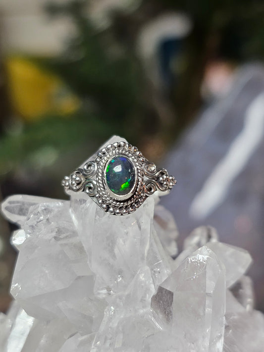 Size 6 Chalama Black Opal Ring