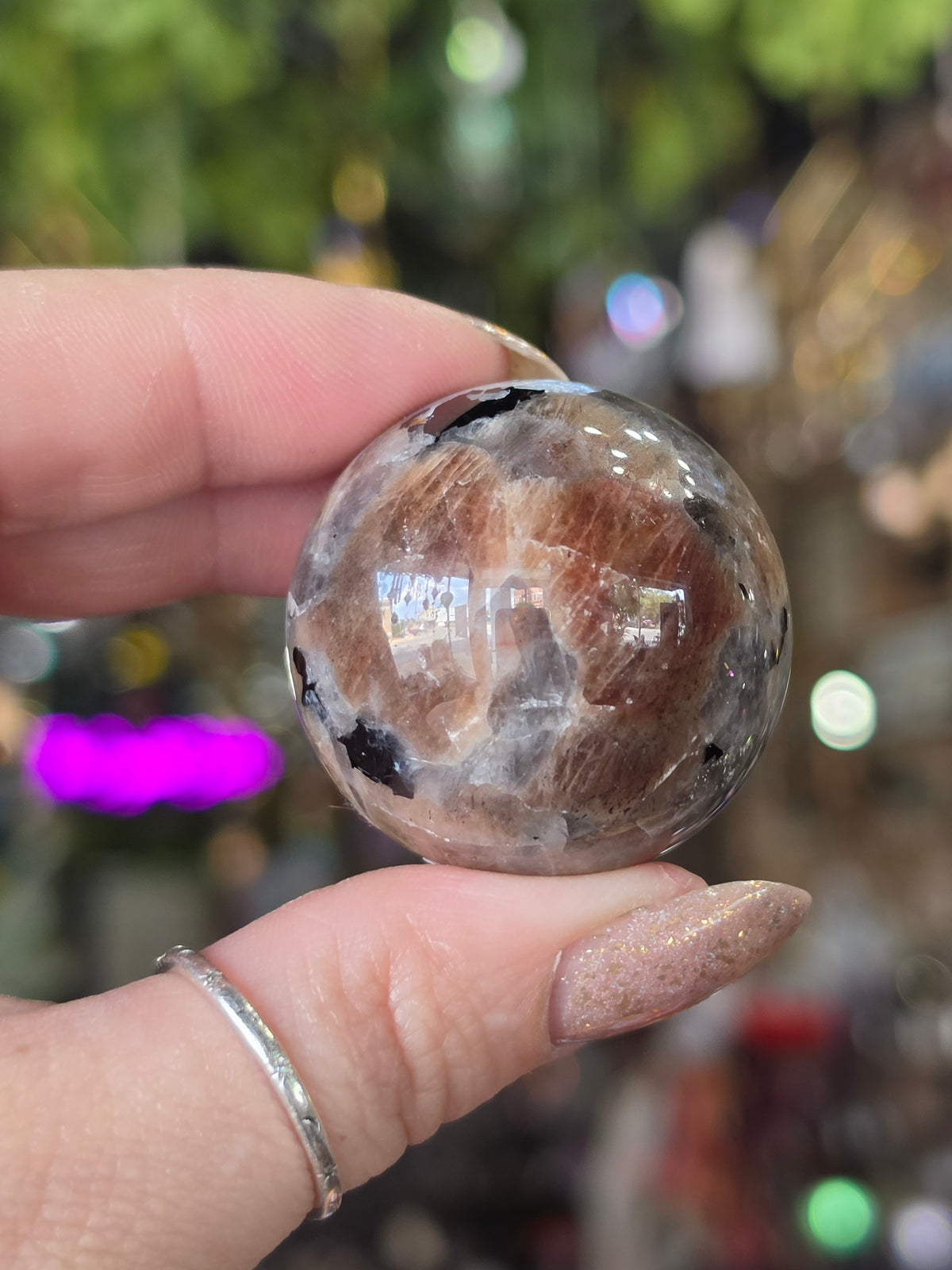 Larvikite and Sunstone Sphere