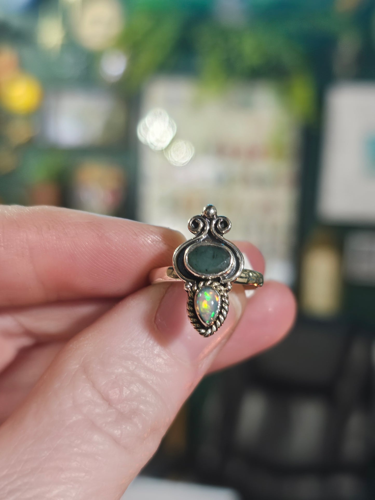 Size 6 Emerald and Ethiopian Opal Ring