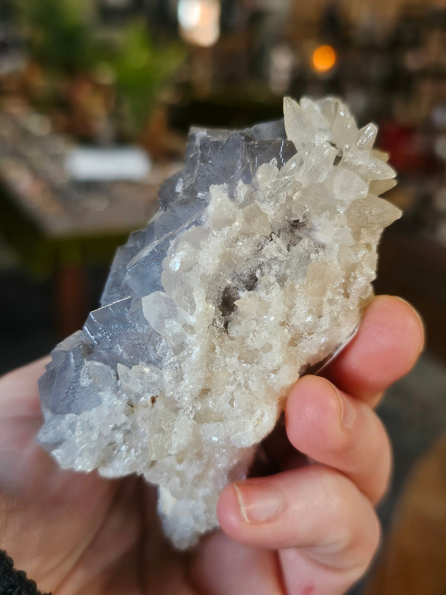 Calcite on Fluorite