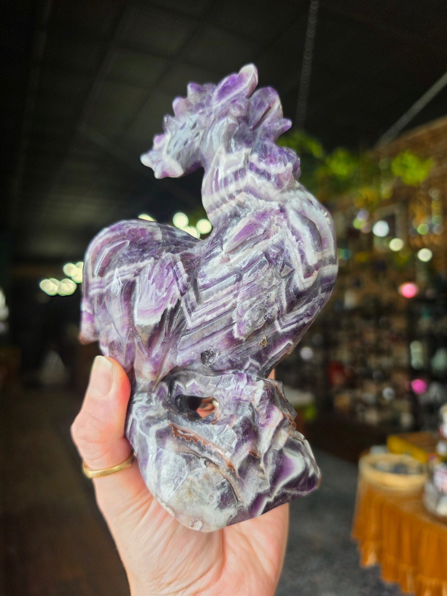 Dream Amethyst Rooster Carving