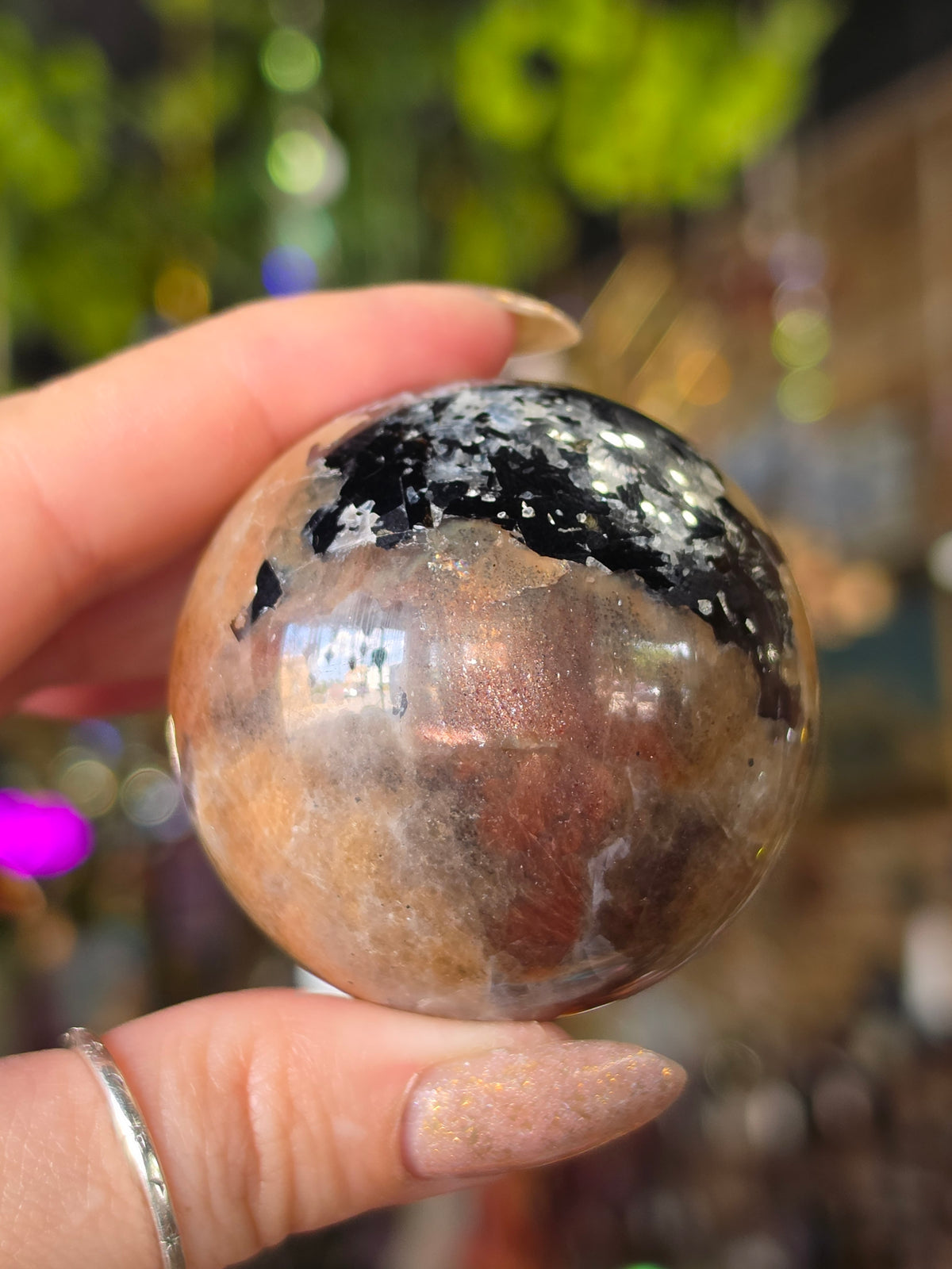 Larvikite and Sunstone Sphere