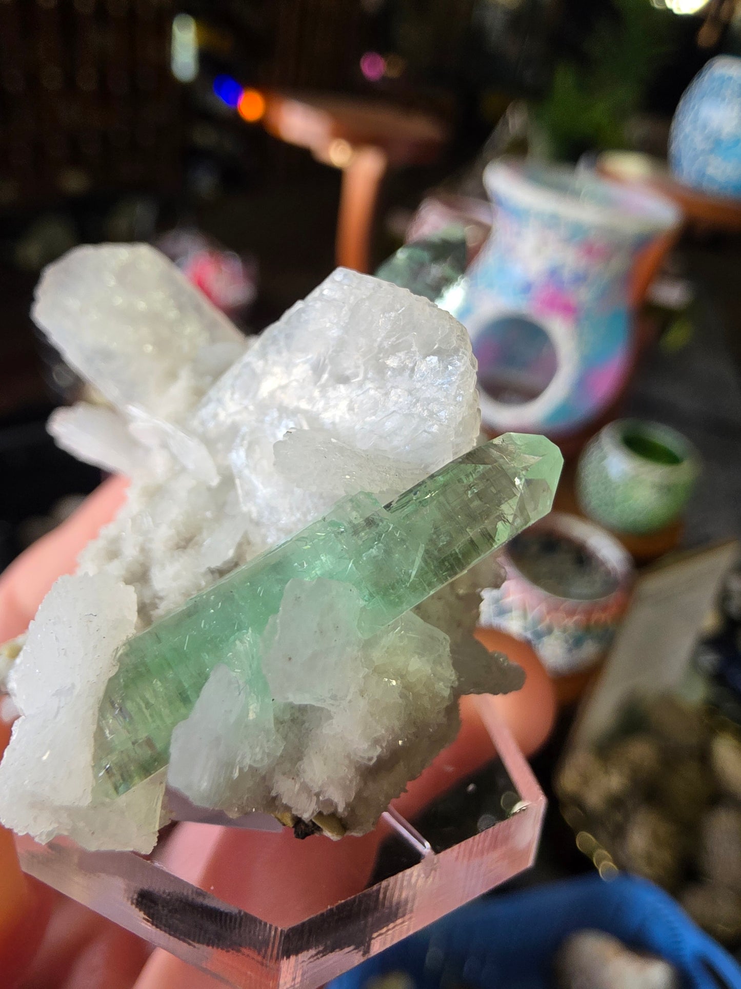 Green Apophyllite On Stilbite