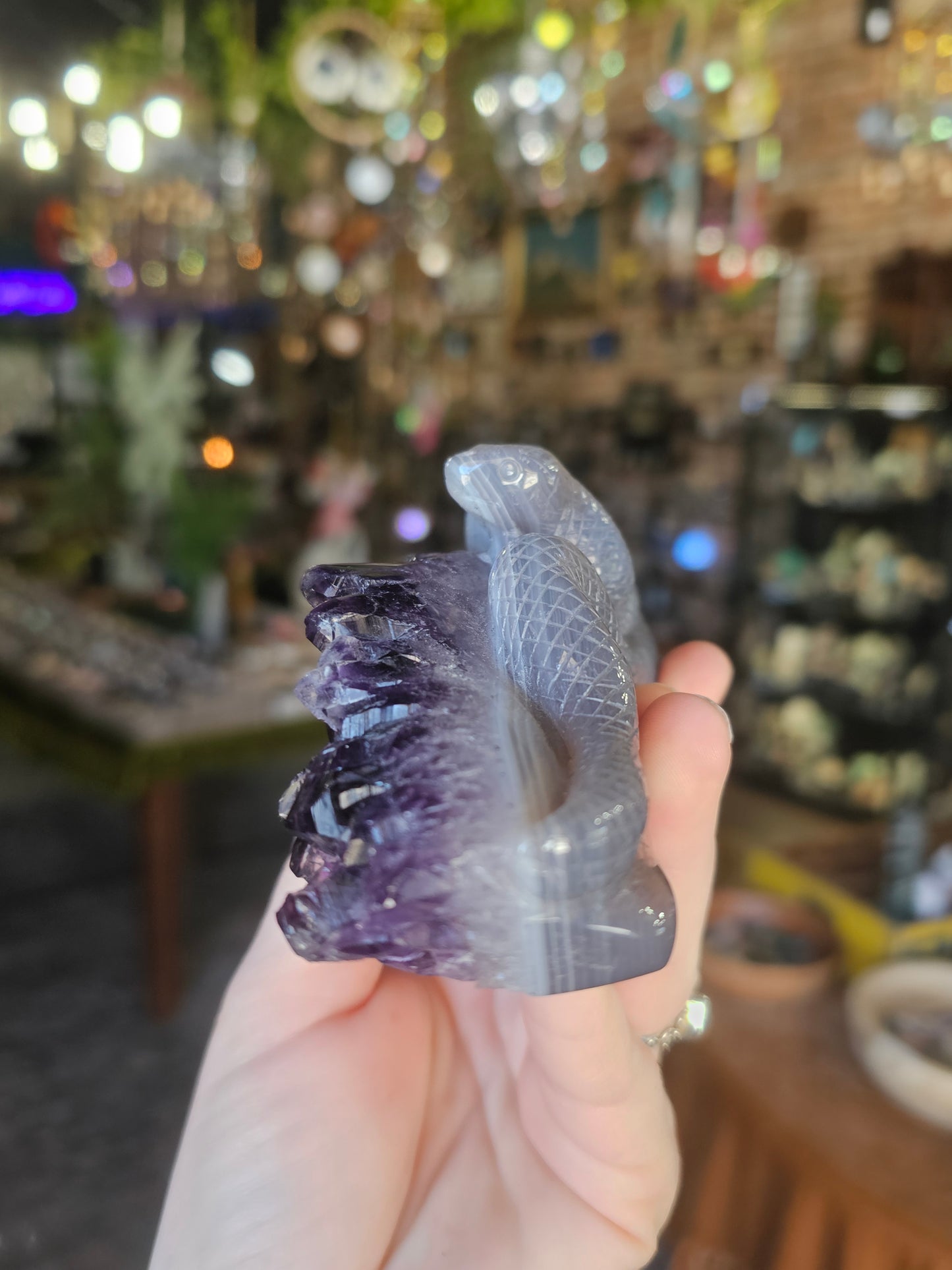 Amethyst Agate Snake Carving