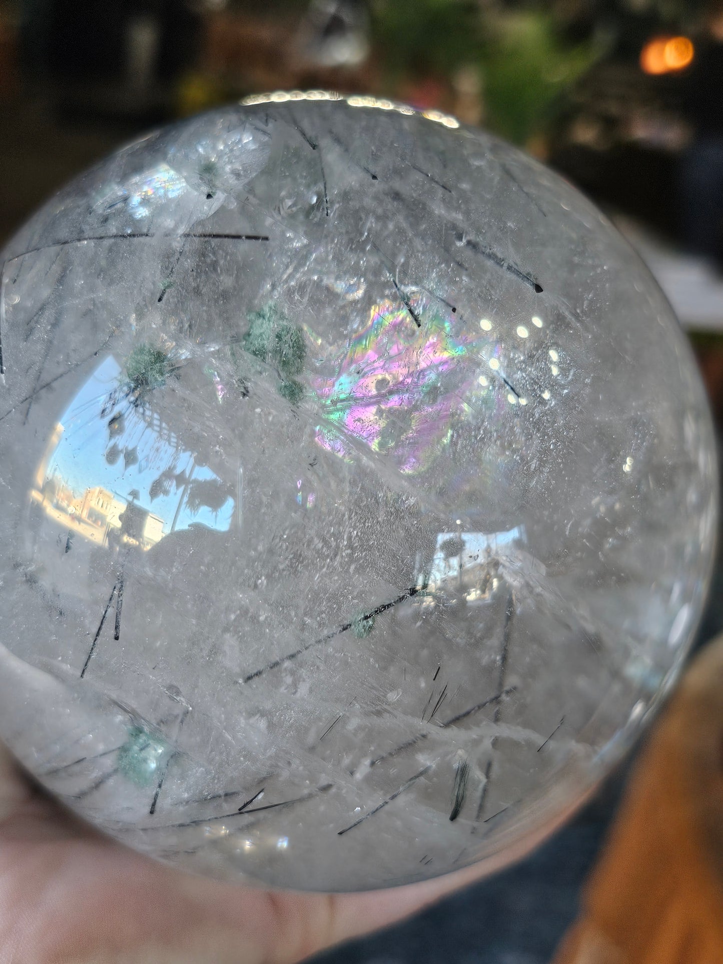 XL Chlorite and Tourmaline in Quartz Sphere