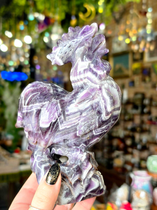 Dream Amethyst Rooster Carving