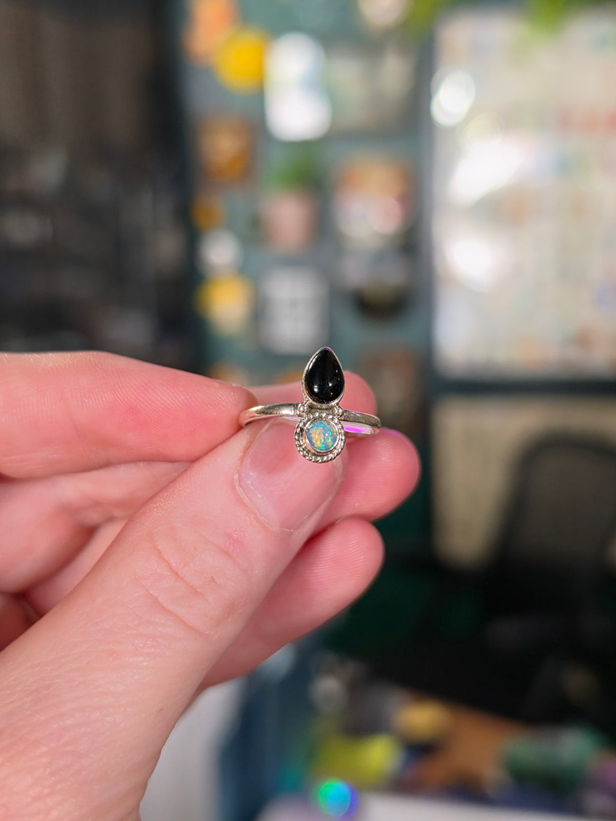 Opal and Black Onyx Size 7