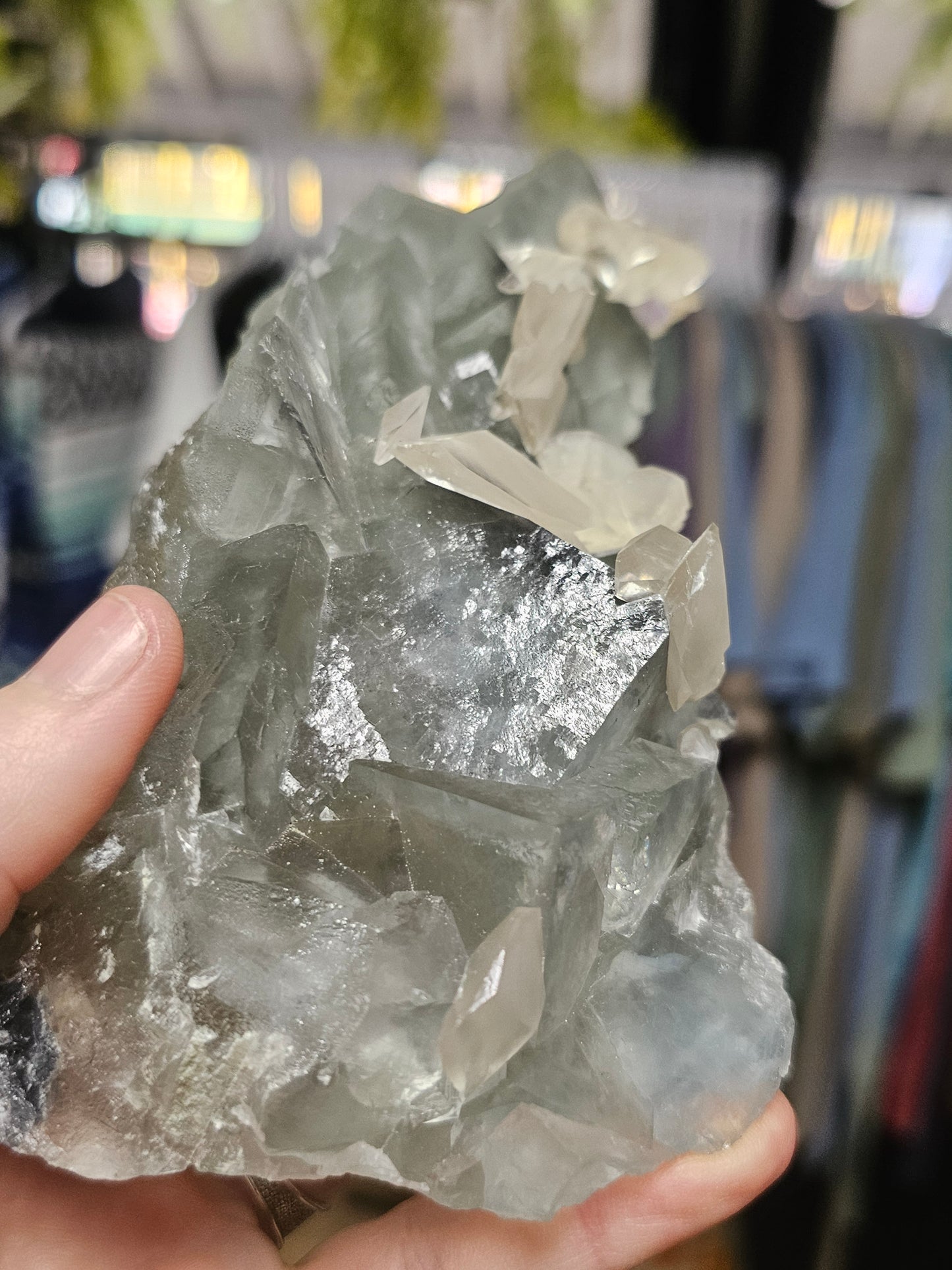 Calcite on Blue Fluorite