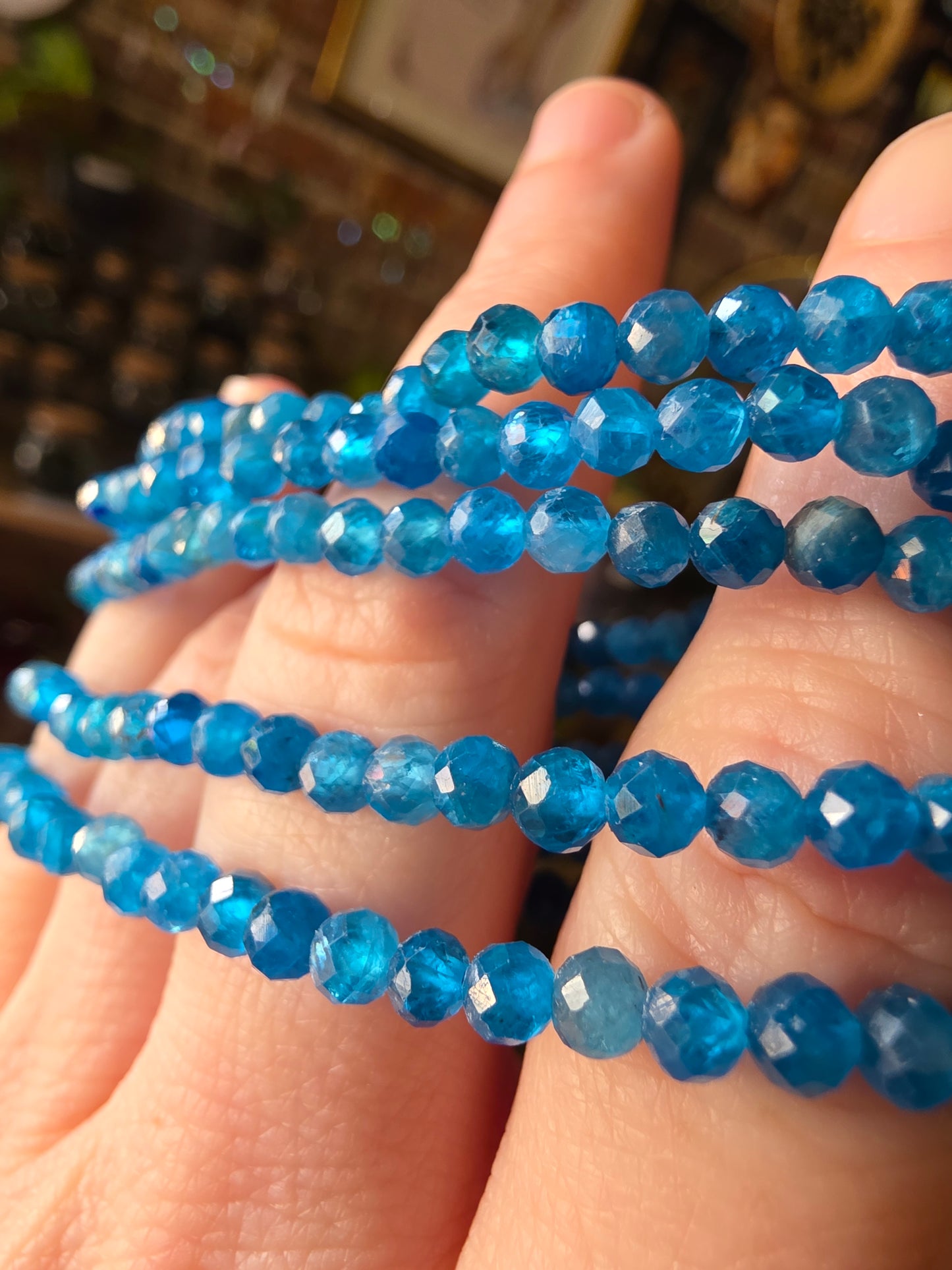 Faceted Blue Apatite Bead Bracelet