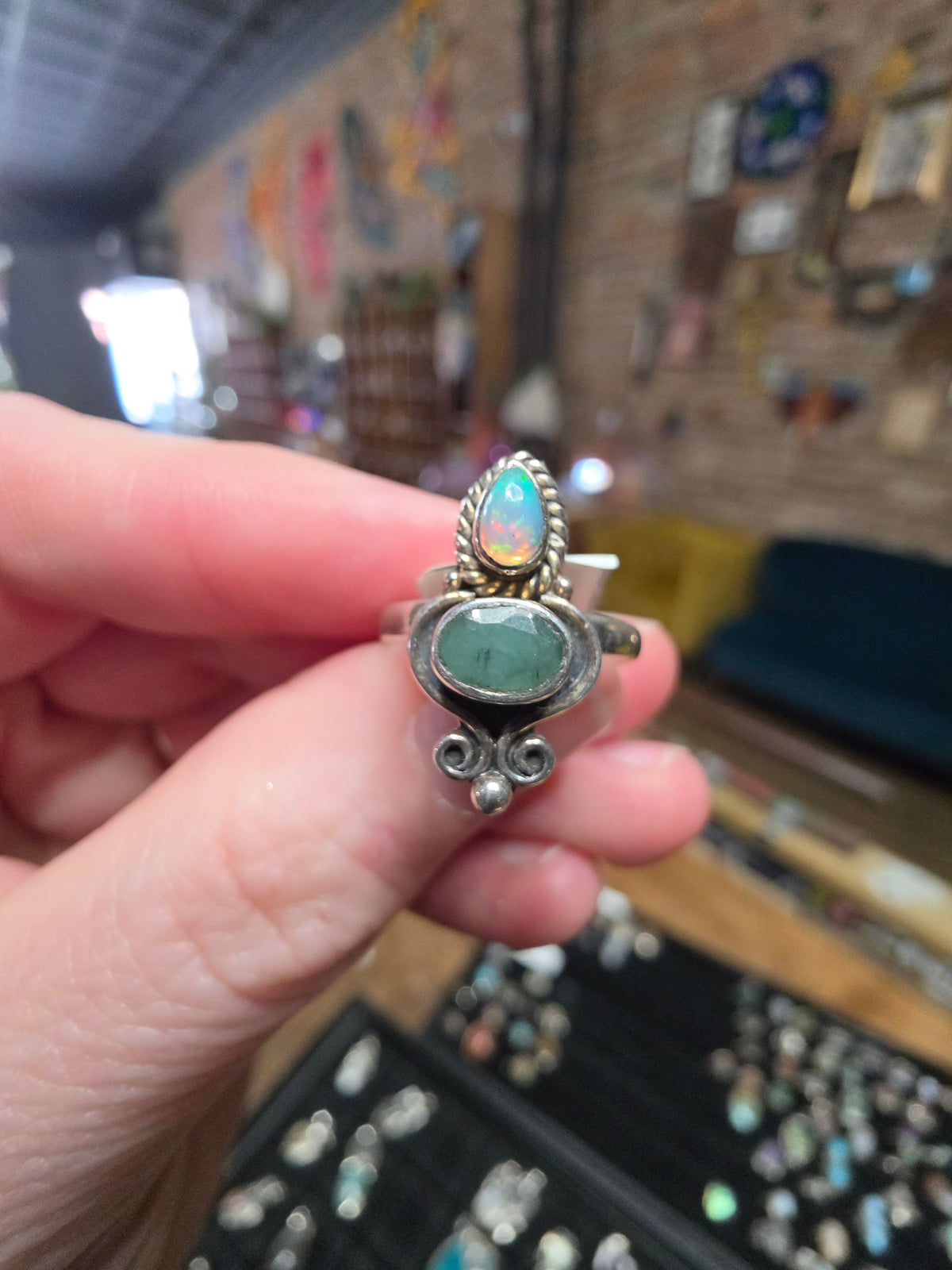 Size 6 Emerald and Ethiopian Opal Ring