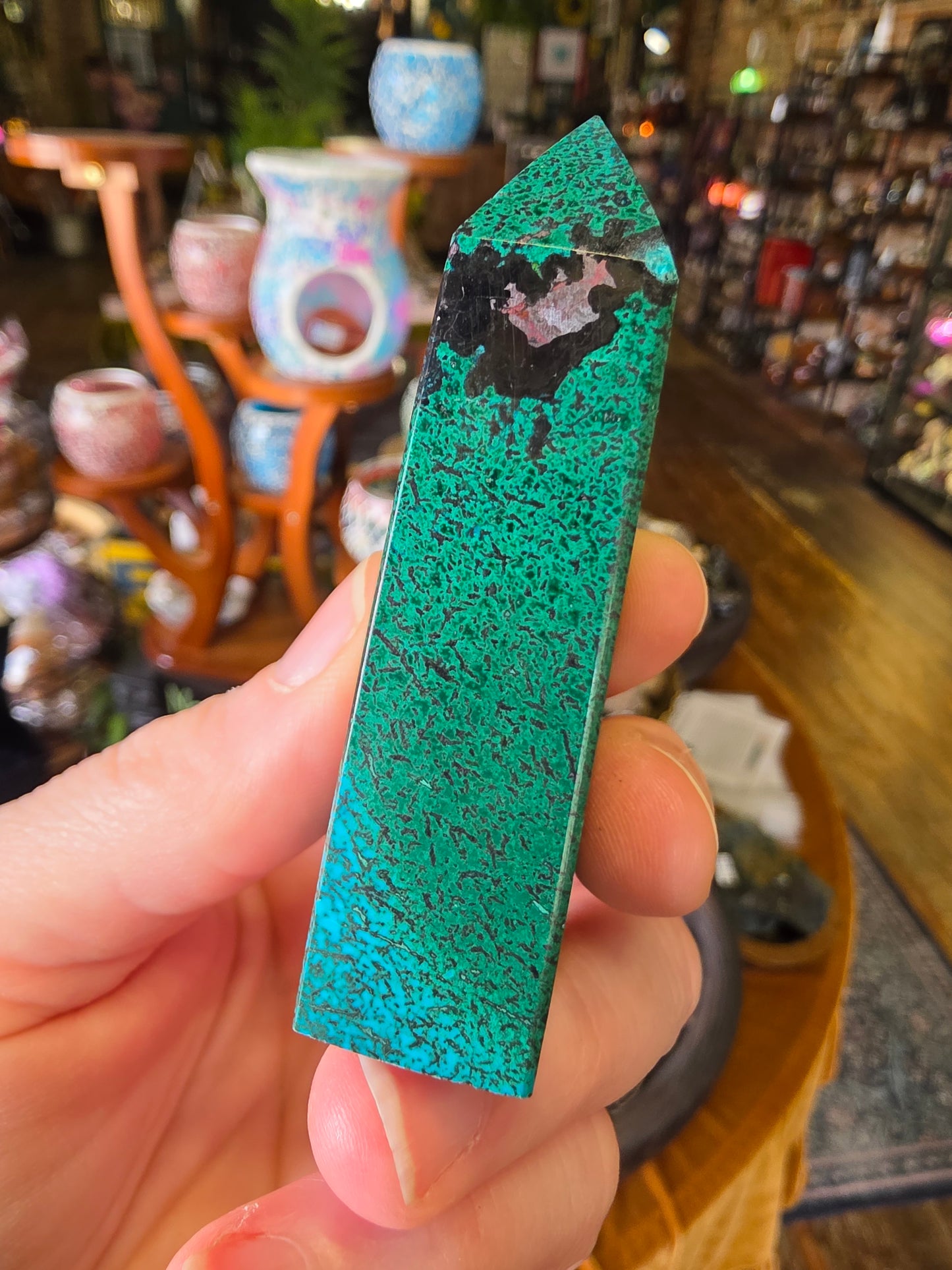 Malachite, Chrysocolla, Quartzite Point