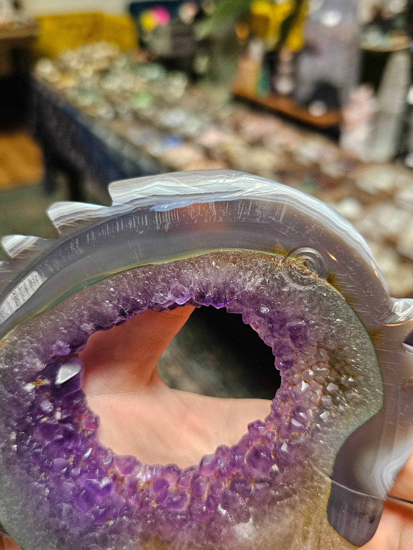 Amethyst Druzy Agate Fish Carving