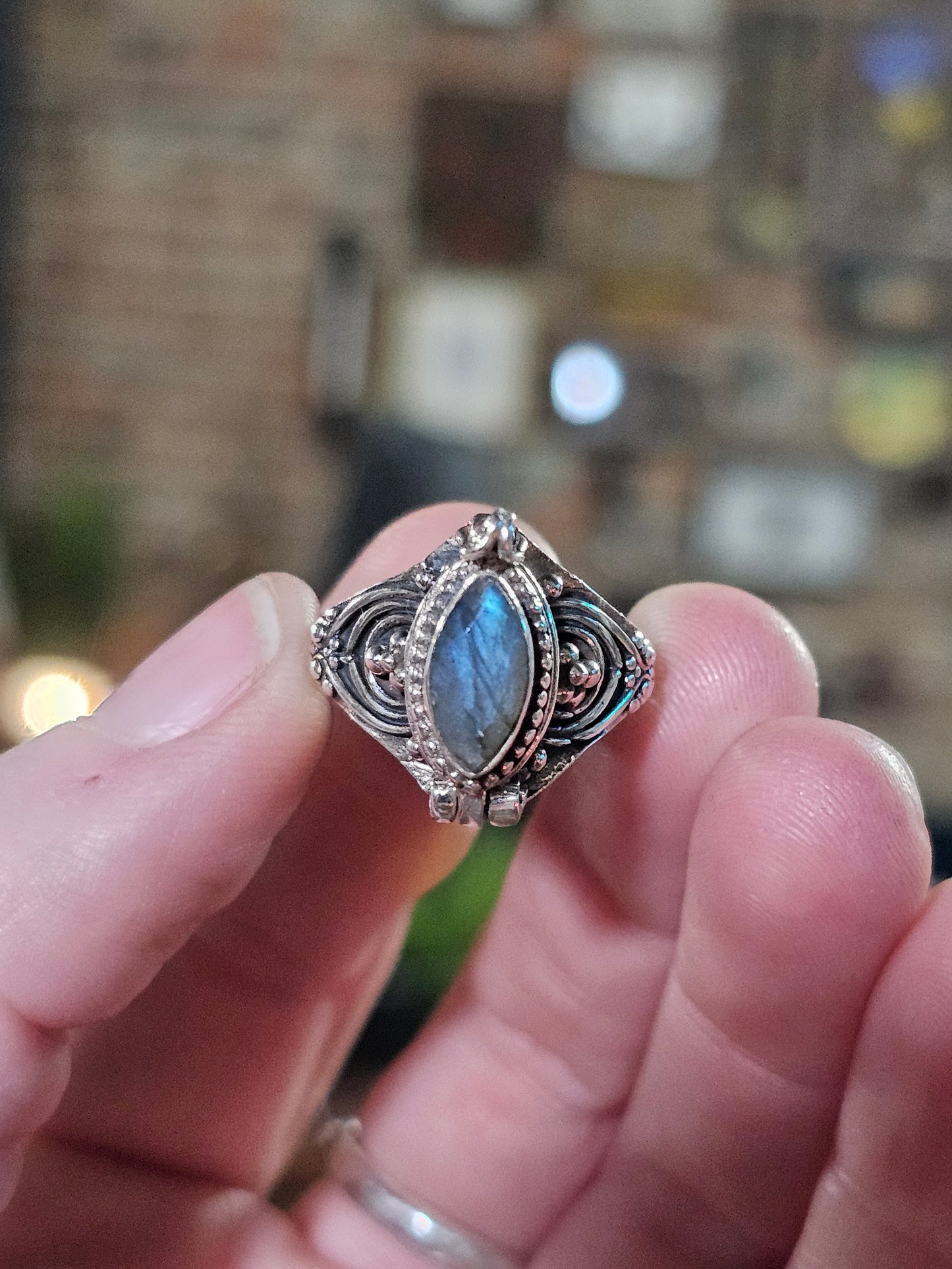 Size 8.5 Labradorite Poison Box Ring