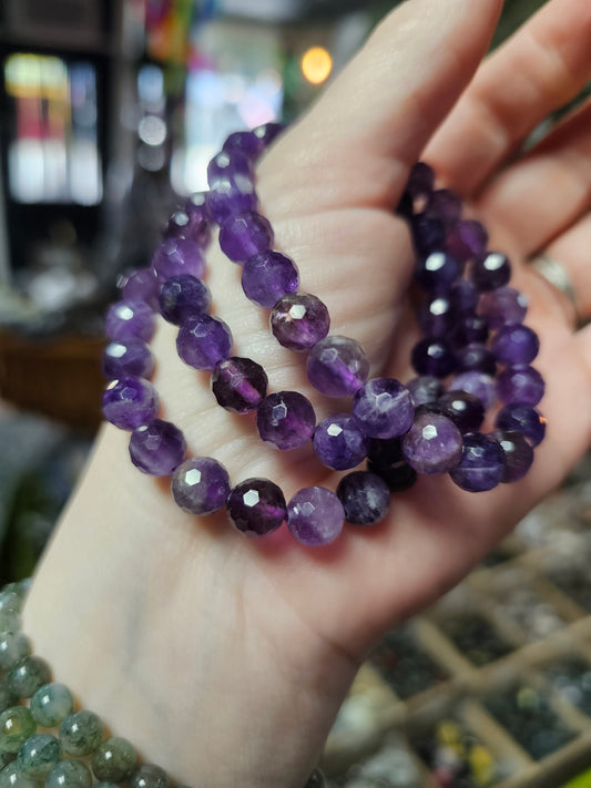 7.5 mm Amethyst Facet Bracelet