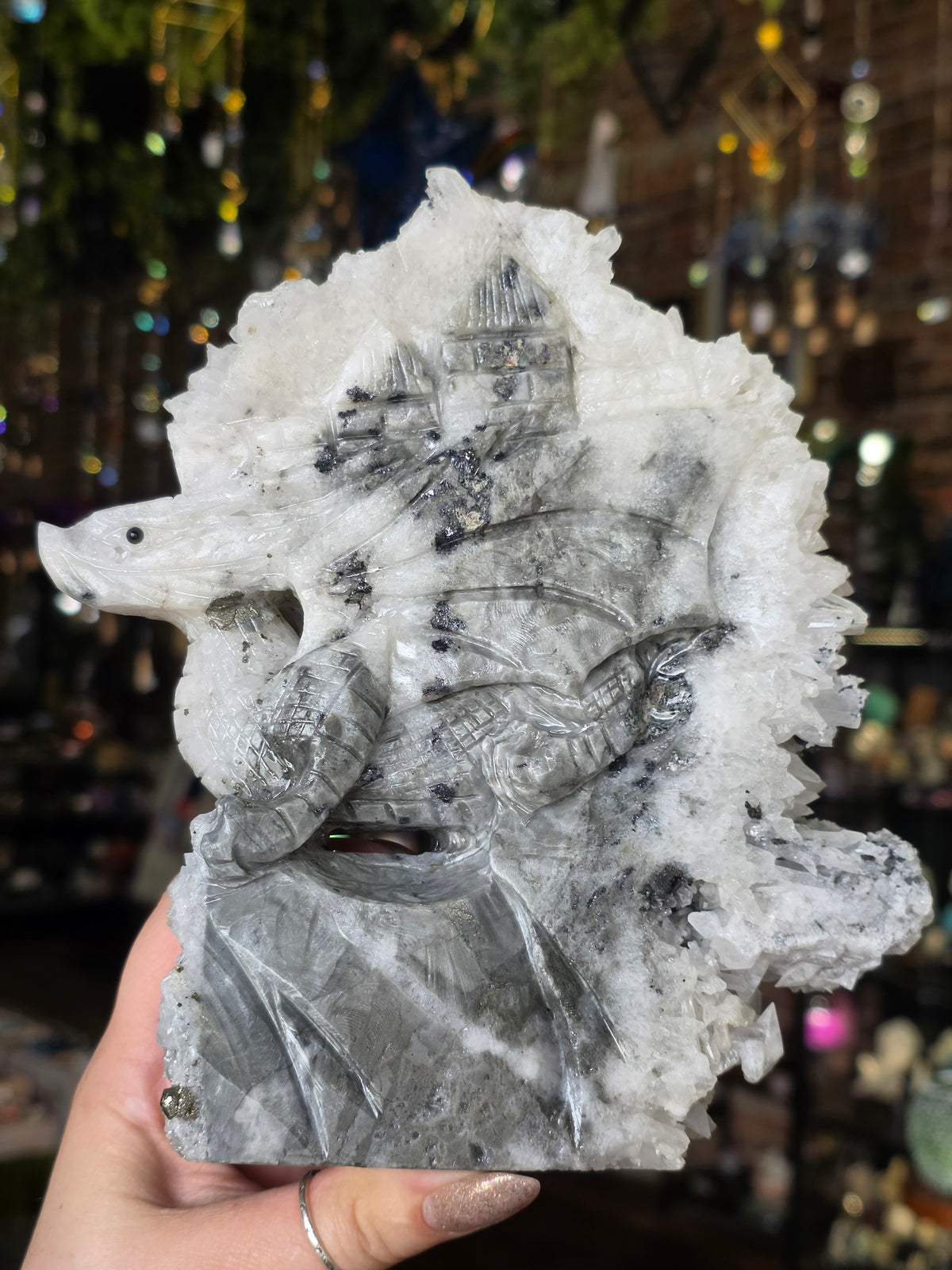 Quartz Cluster Dragon Carving
