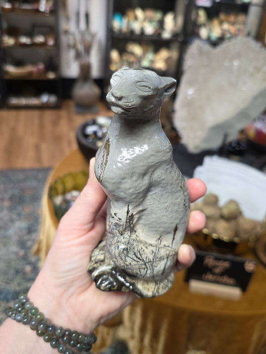 Dendritic Jasper Leopard Carving