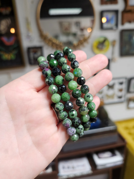 7.5 mm Ruby and Zoisite Facet Bead Bracelet