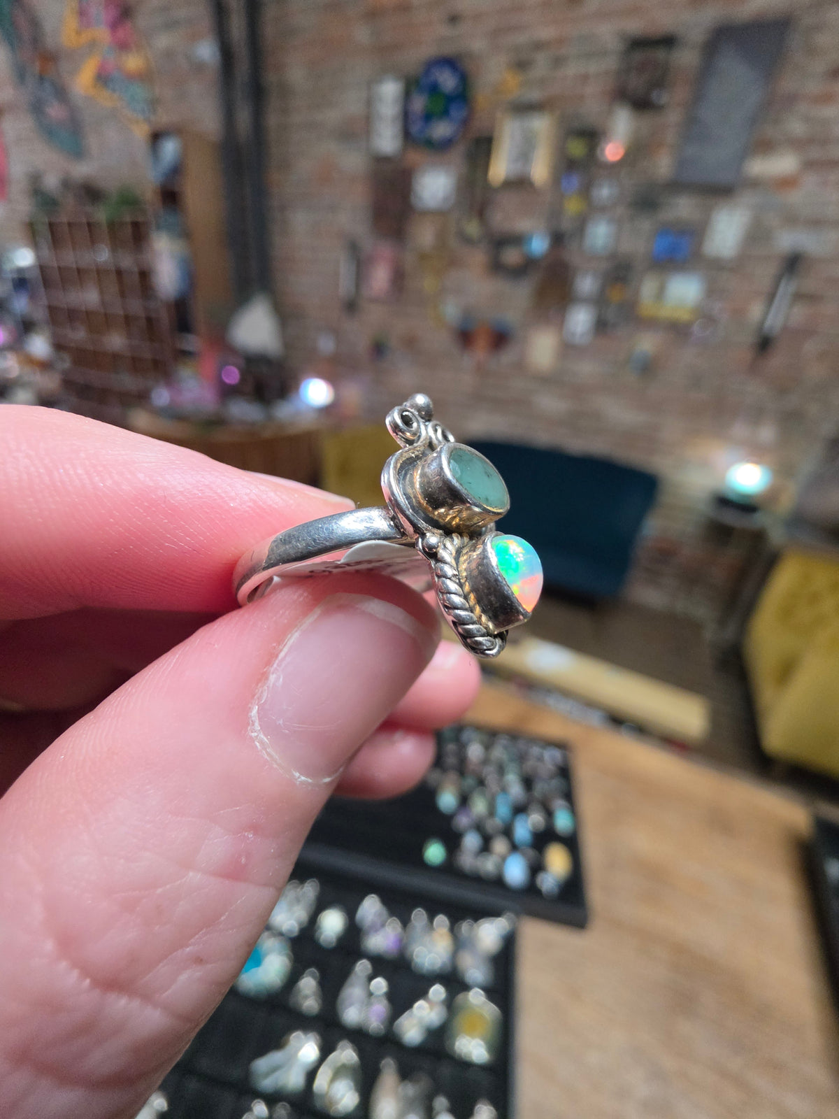 Size 6 Emerald and Ethiopian Opal Ring