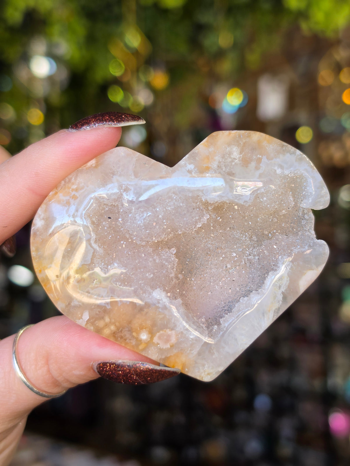 Druzy Flower Agate Heart