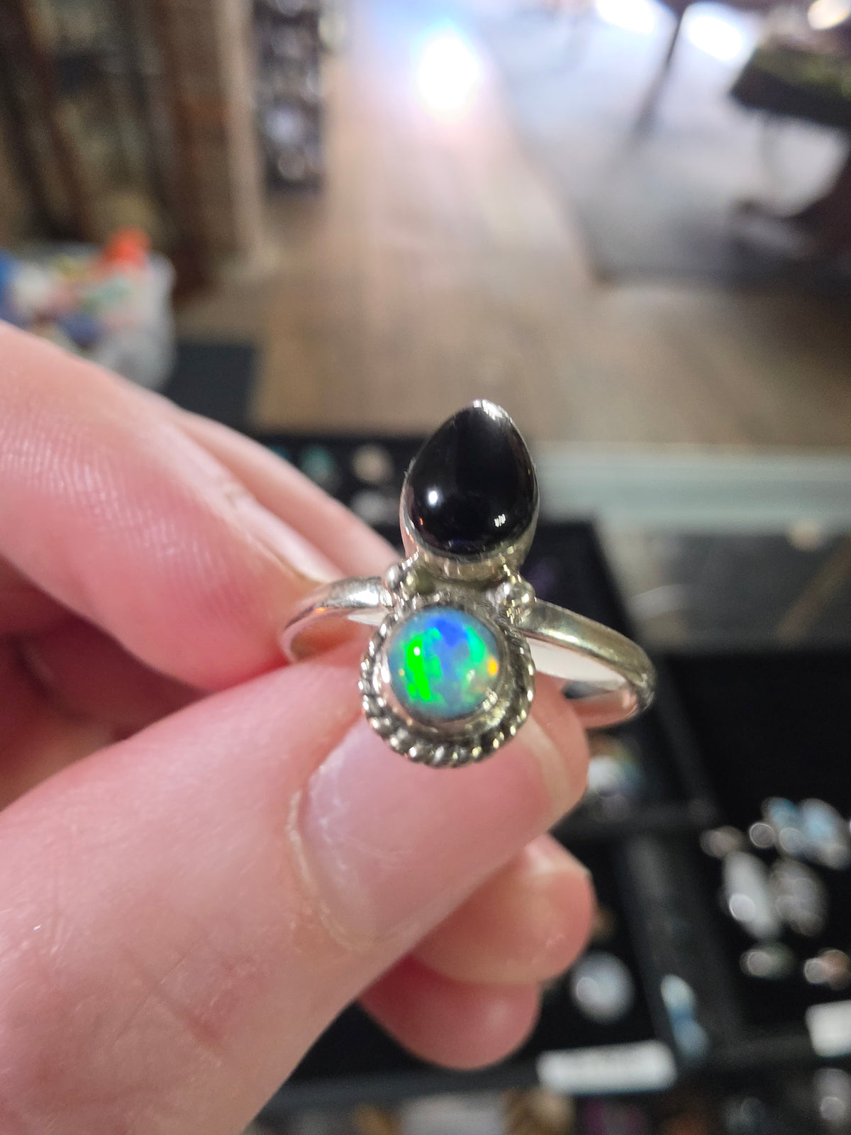 Opal and Black Onyx Size 7
