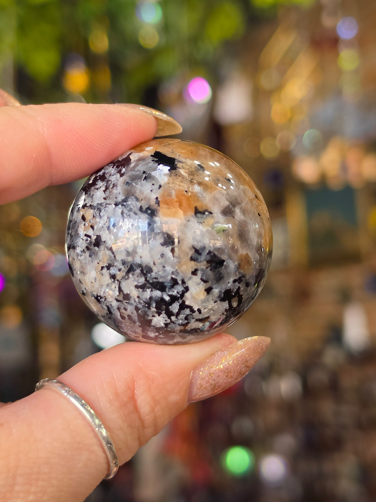 Larvikite and Sunstone Sphere