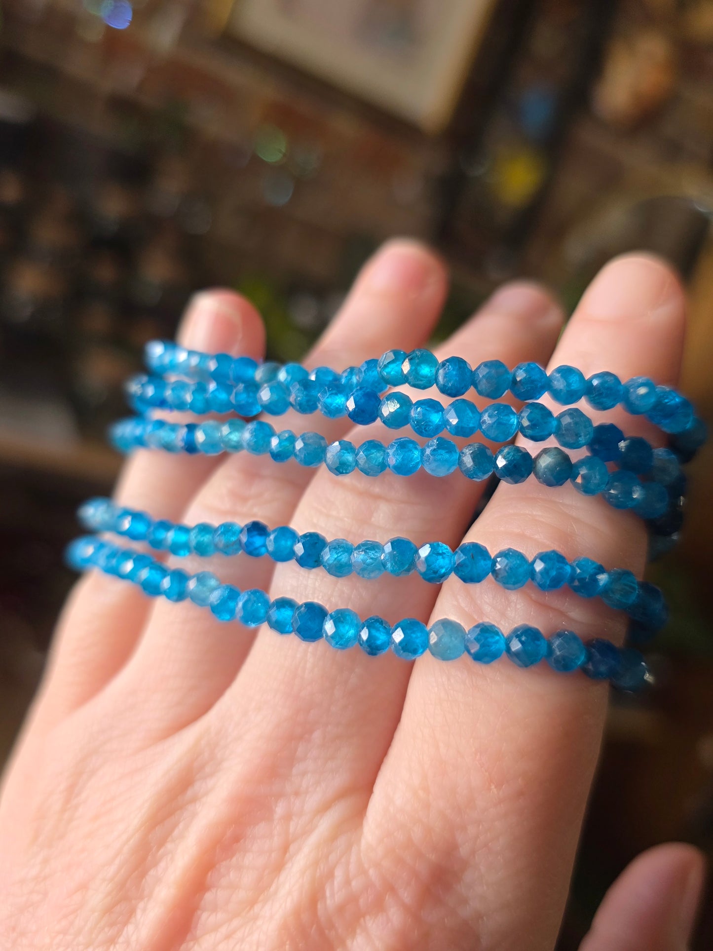 Faceted Blue Apatite Bead Bracelet