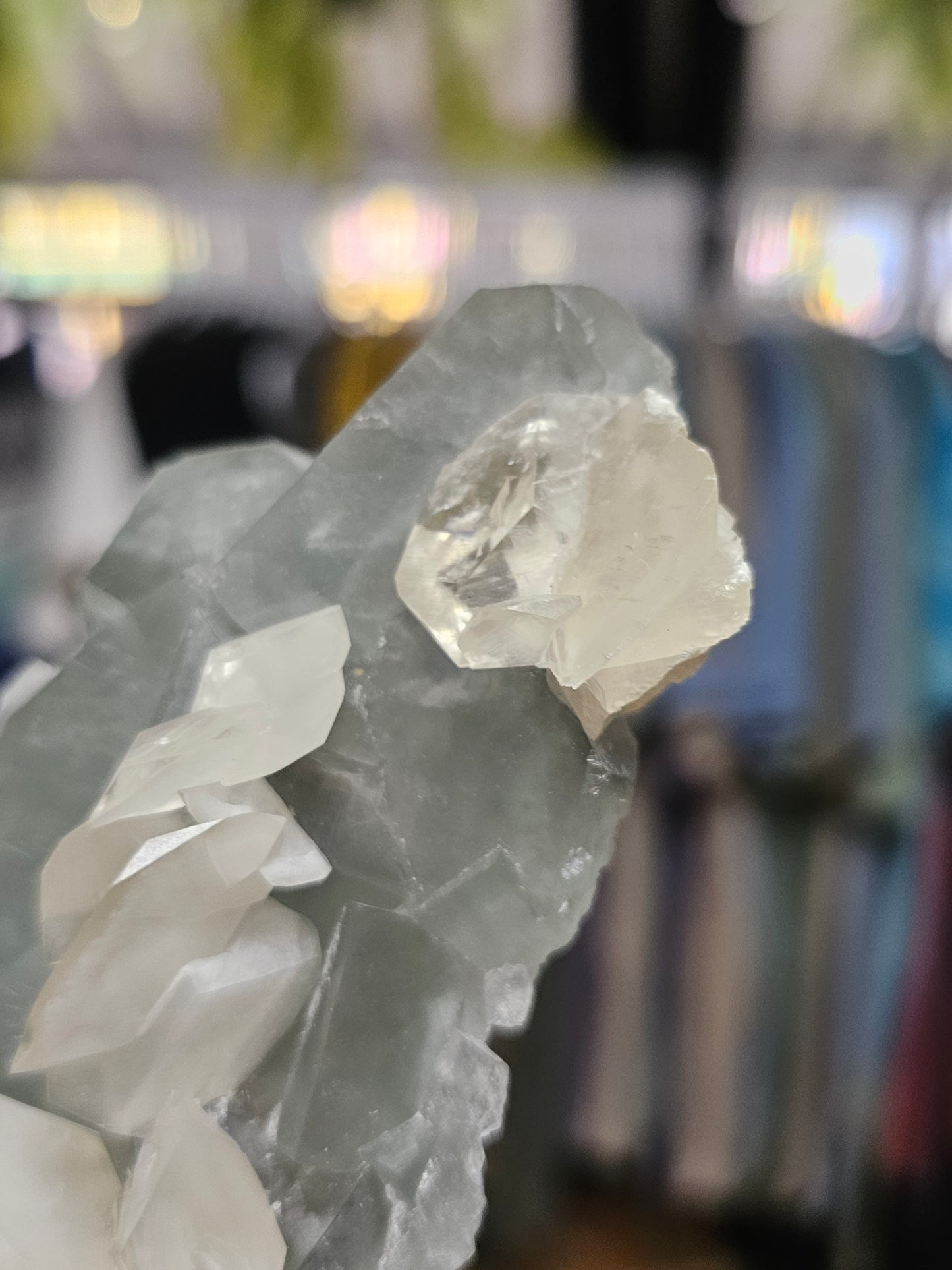 Calcite on Blue Fluorite