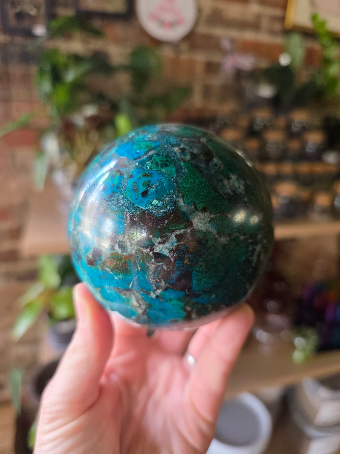 Chrysocolla and Malachite Sphere