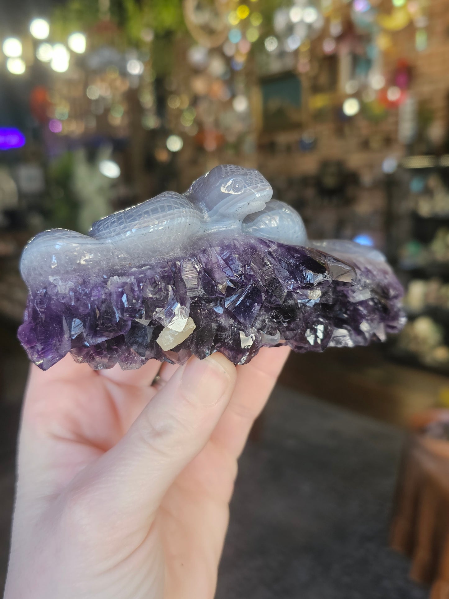 Amethyst Agate Snake Carving