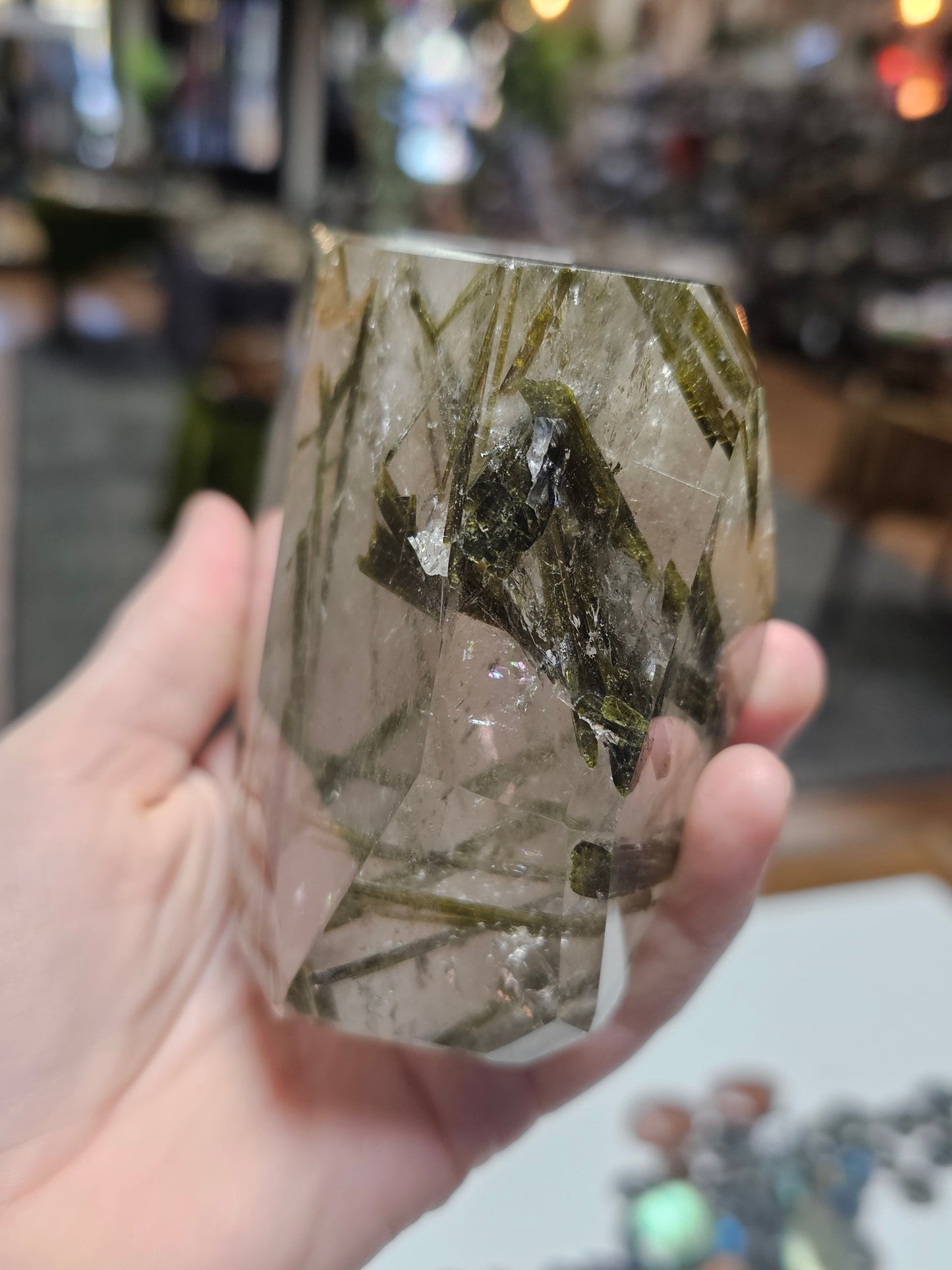 Green Tourmaline In Quartz Freeform