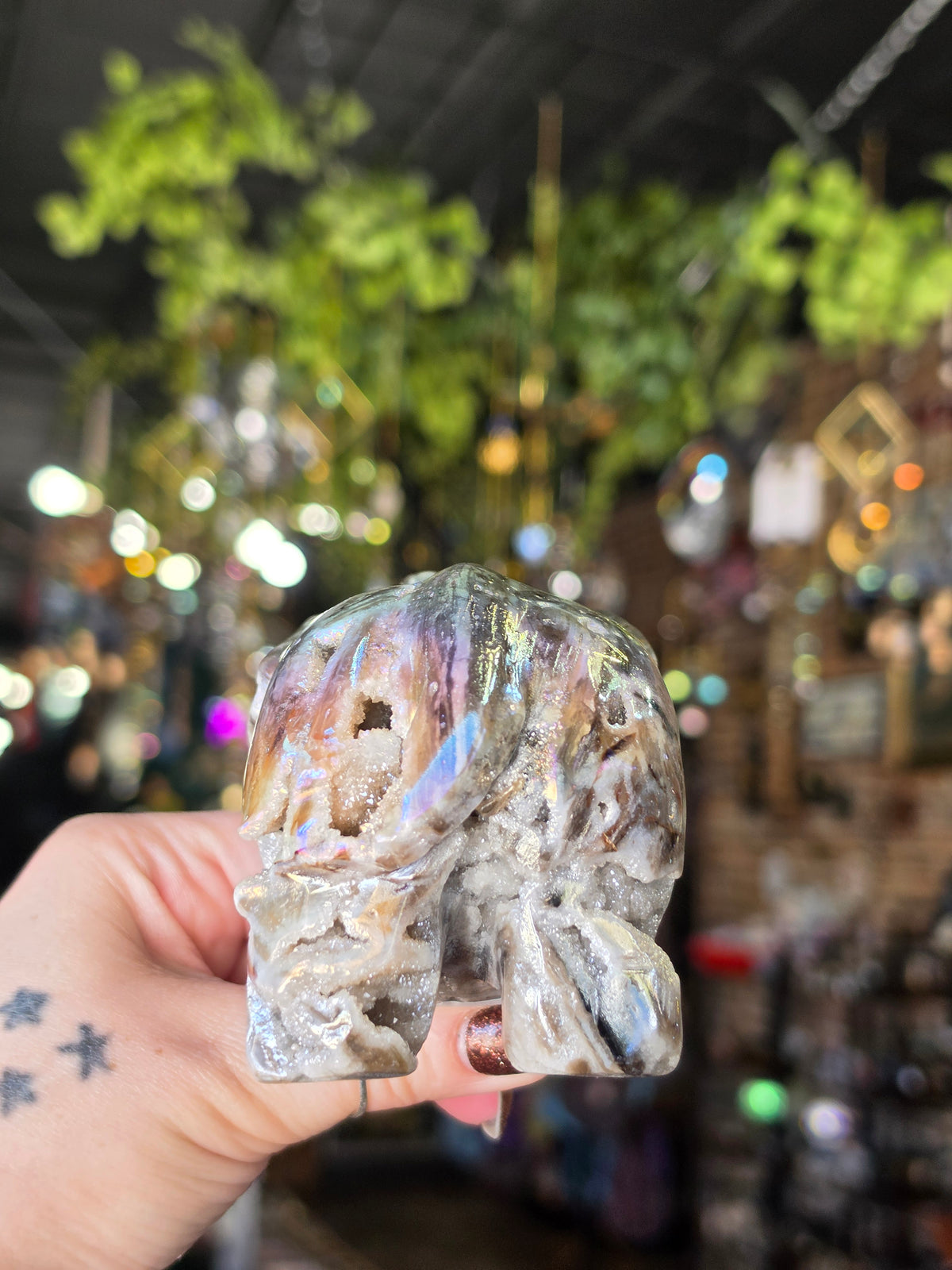 Aura Coated Druzy Quartz Elephant