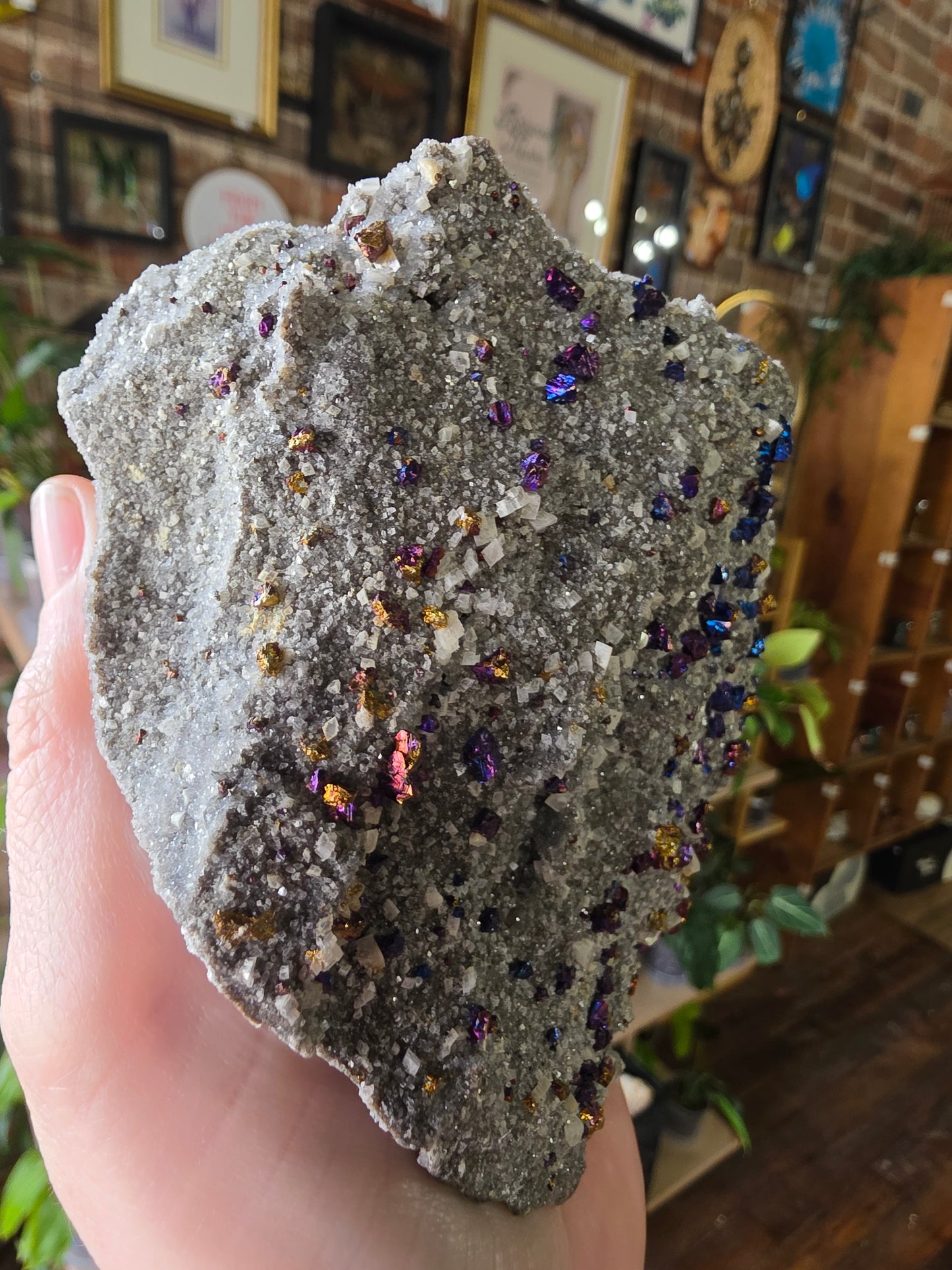 Chalcopyrite on Druzy Quartz