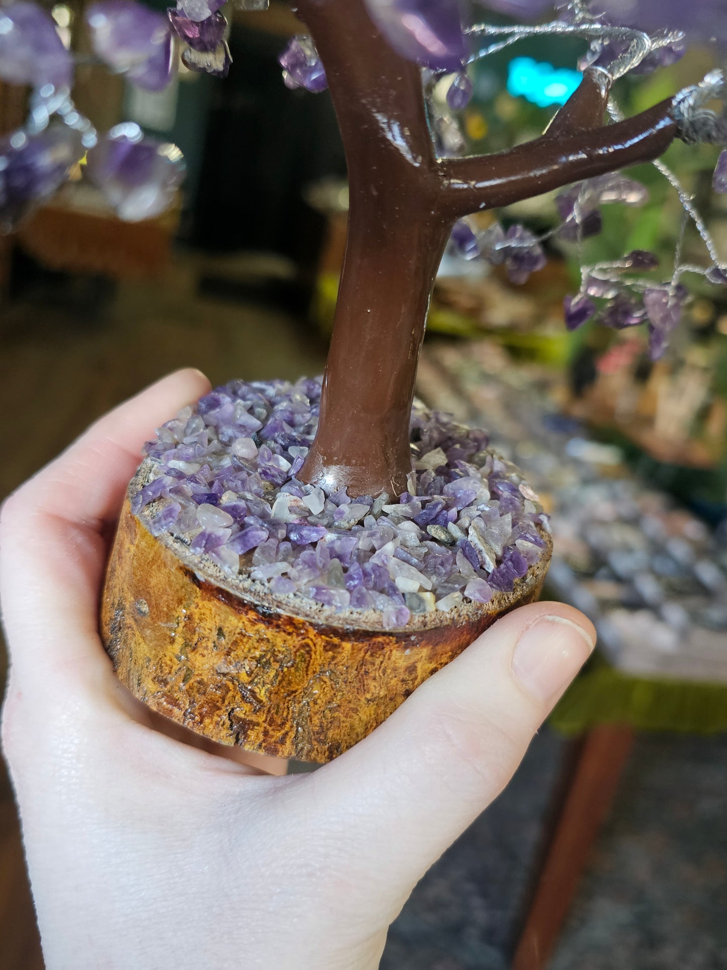 Amethyst Chip Tree on Amethyst Chip wood base