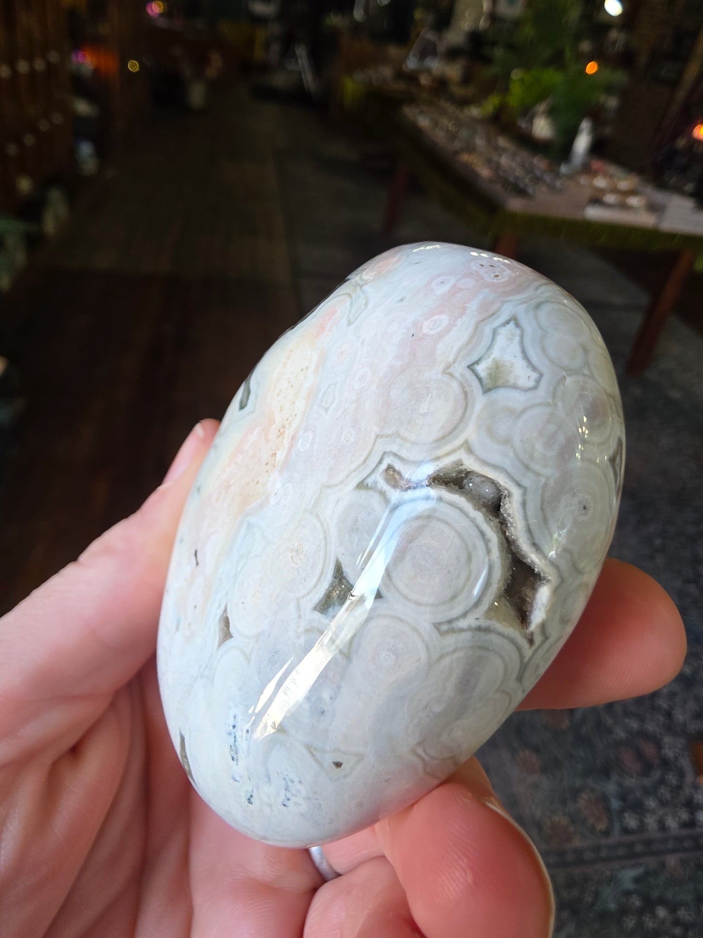 Large Druzy 8th Vein Ocean Jasper Palm Stone